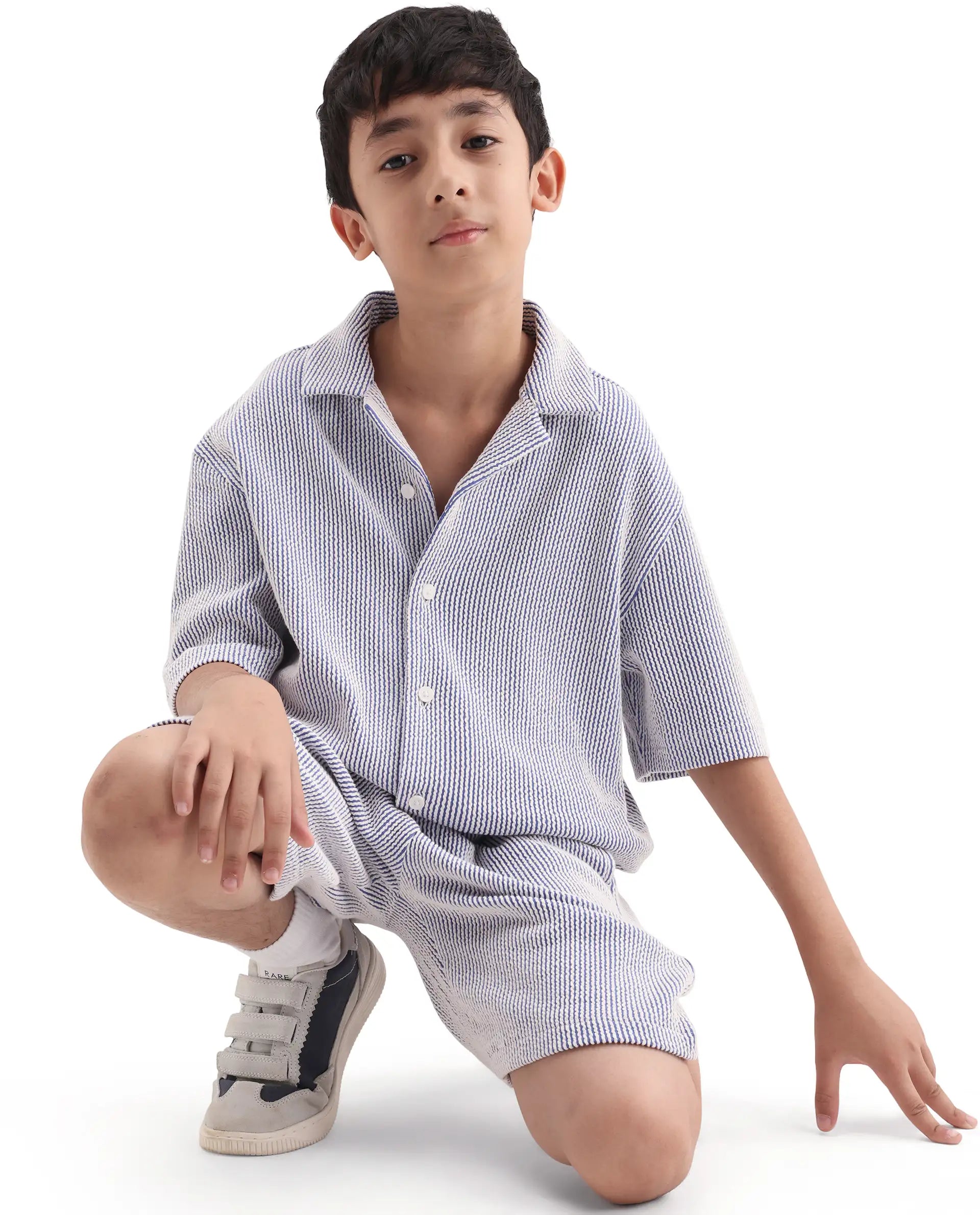 Rare Ones Kids John26-S Blue Cotton Blend Button Closure Regular Fit Shirt