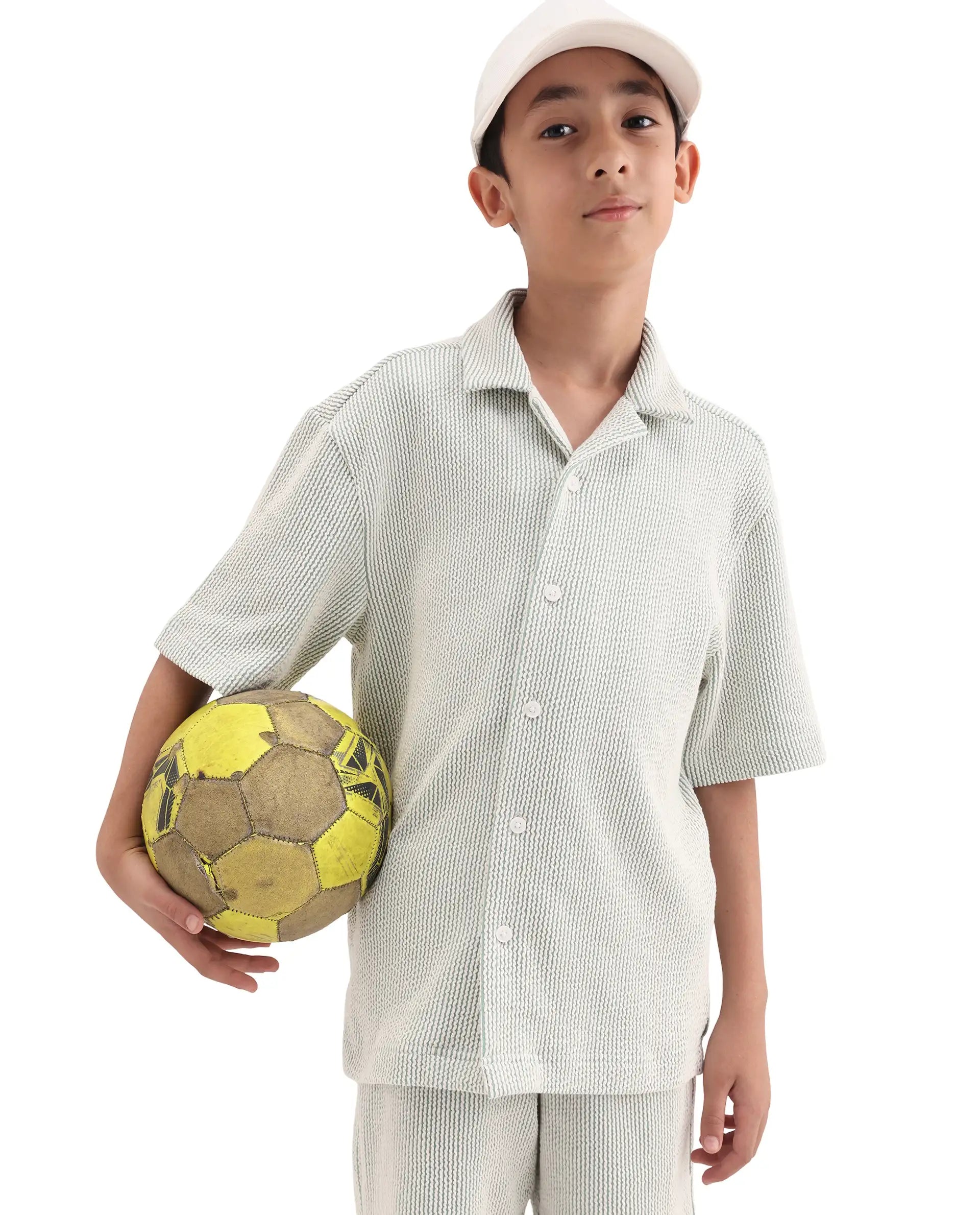 Rare Ones Kids John26-S Green Cotton Blend Button Closure Regular Fit Shirt