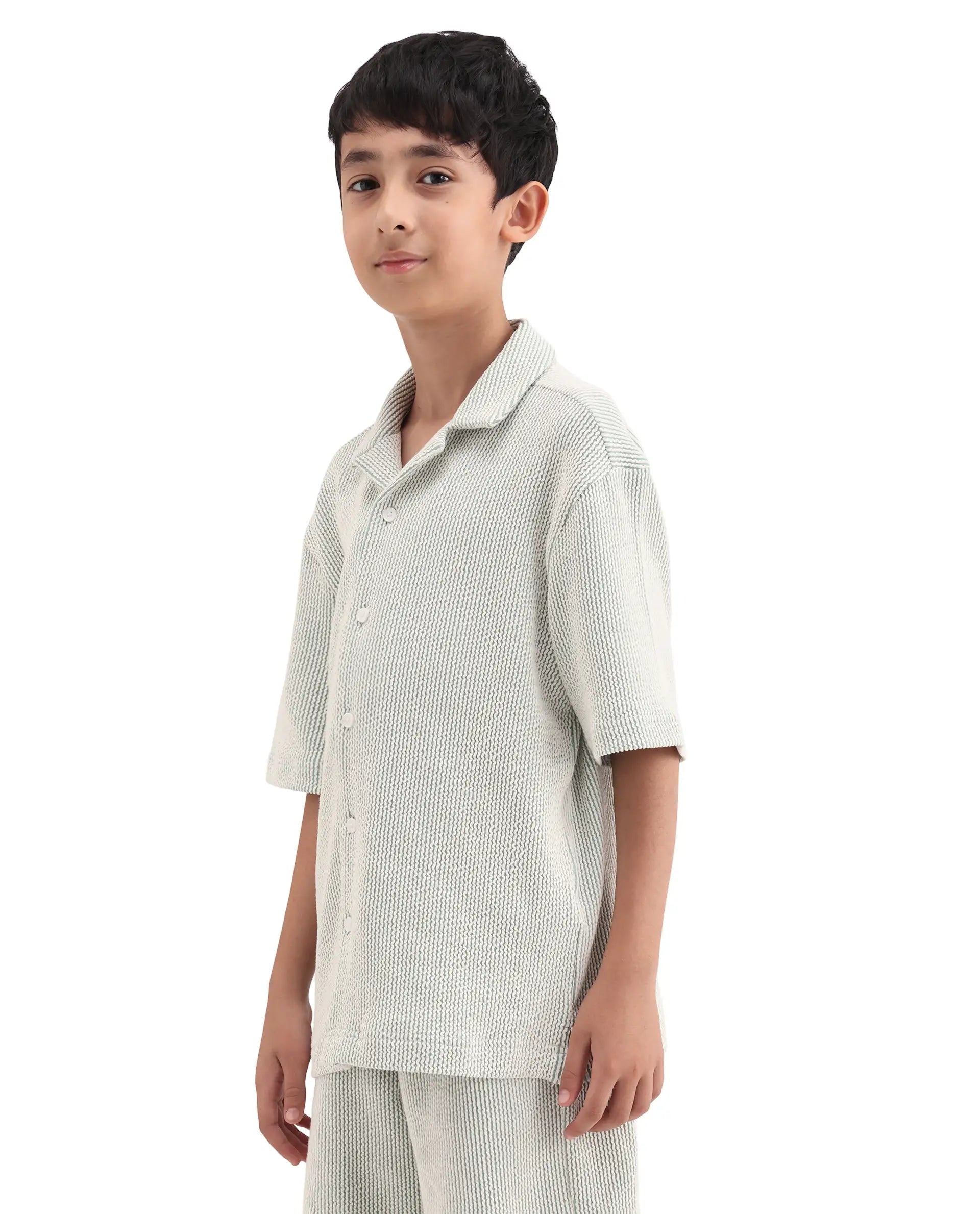 Rare Ones Kids John26-S Green Cotton Blend Button Closure Regular Fit Shirt