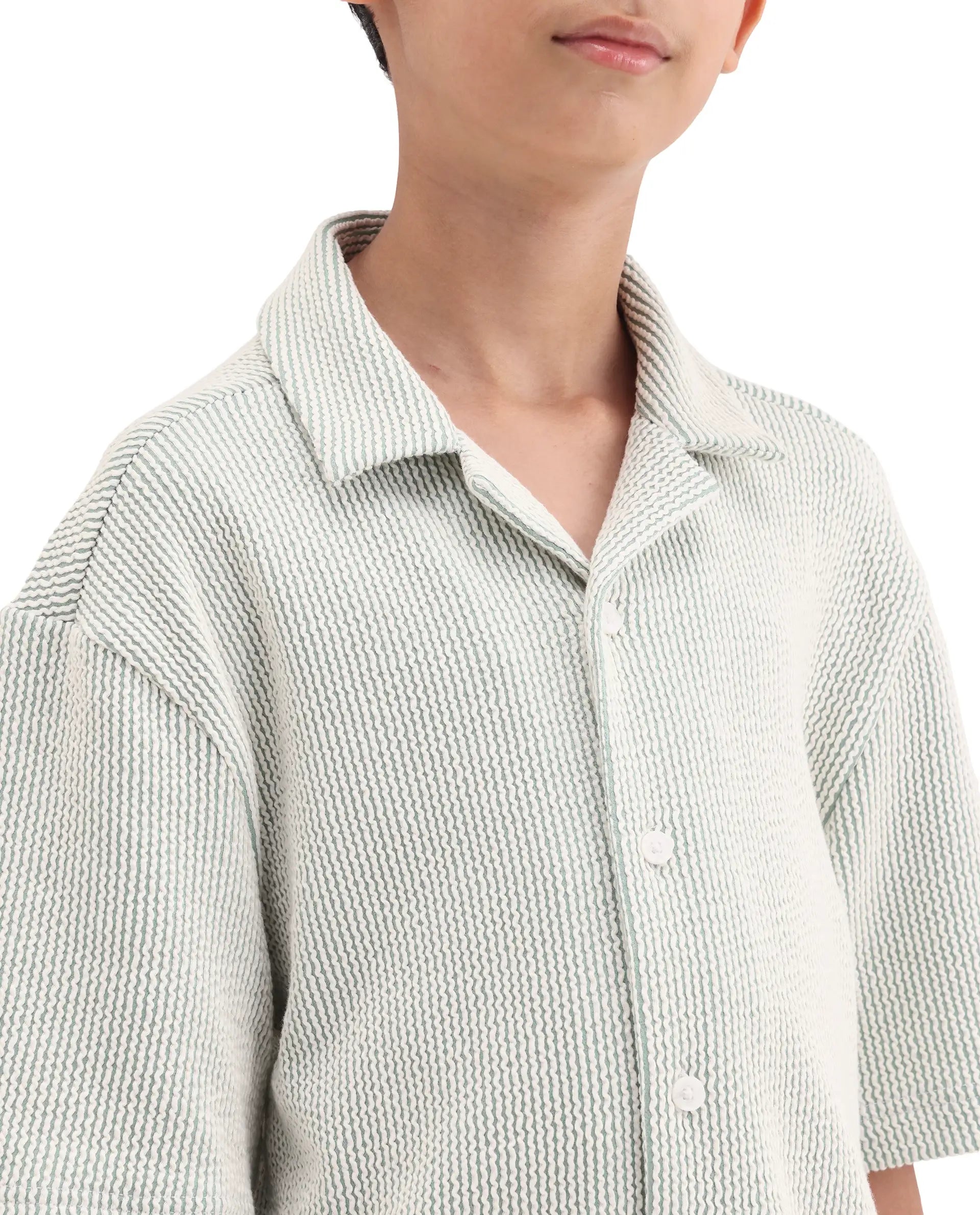 Rare Ones Kids John26-S Green Cotton Blend Button Closure Regular Fit Shirt