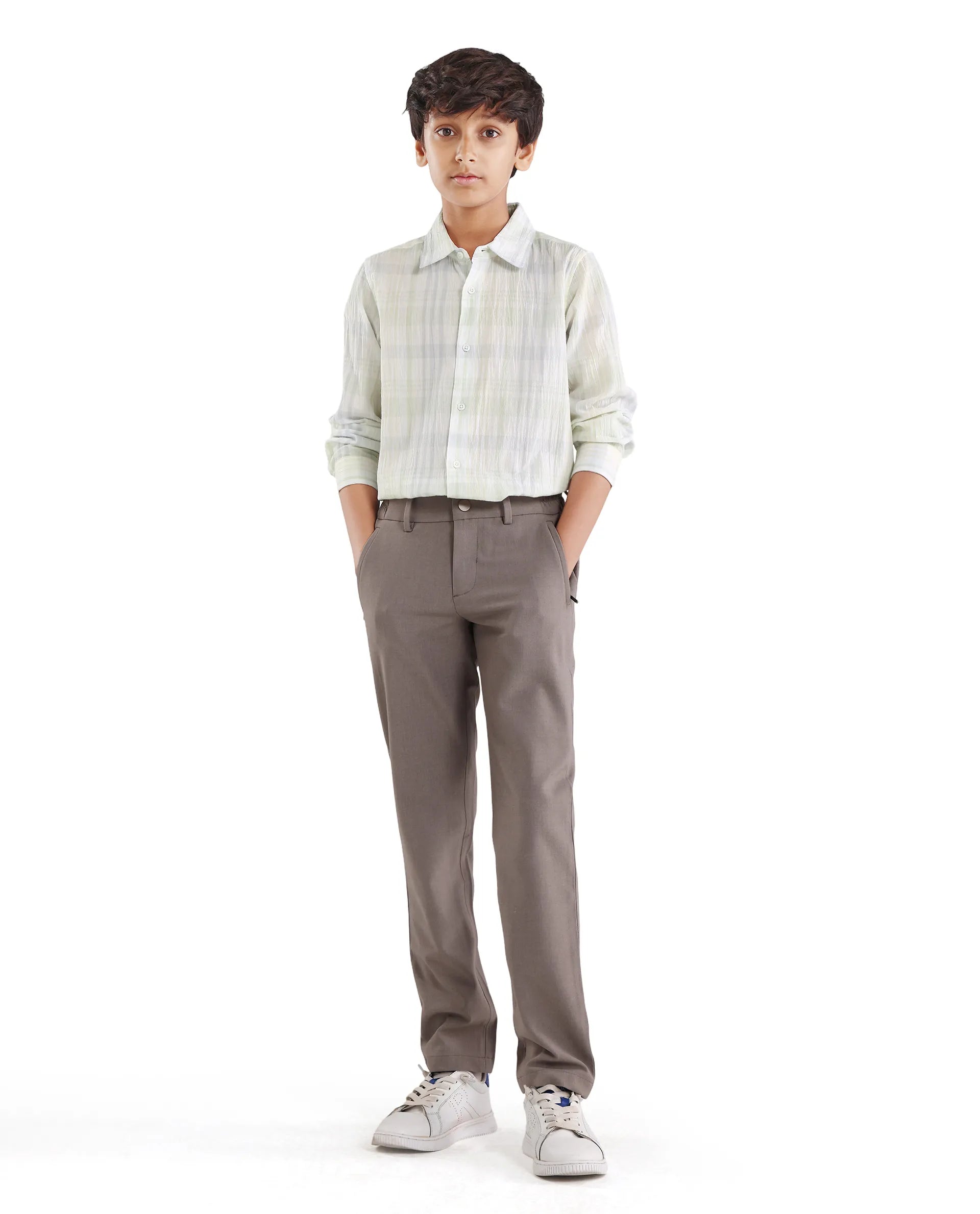 Rare Ones Kids Pinge-26K Pastel Green Cotton Blend Button Closure Regular Fit Shirt