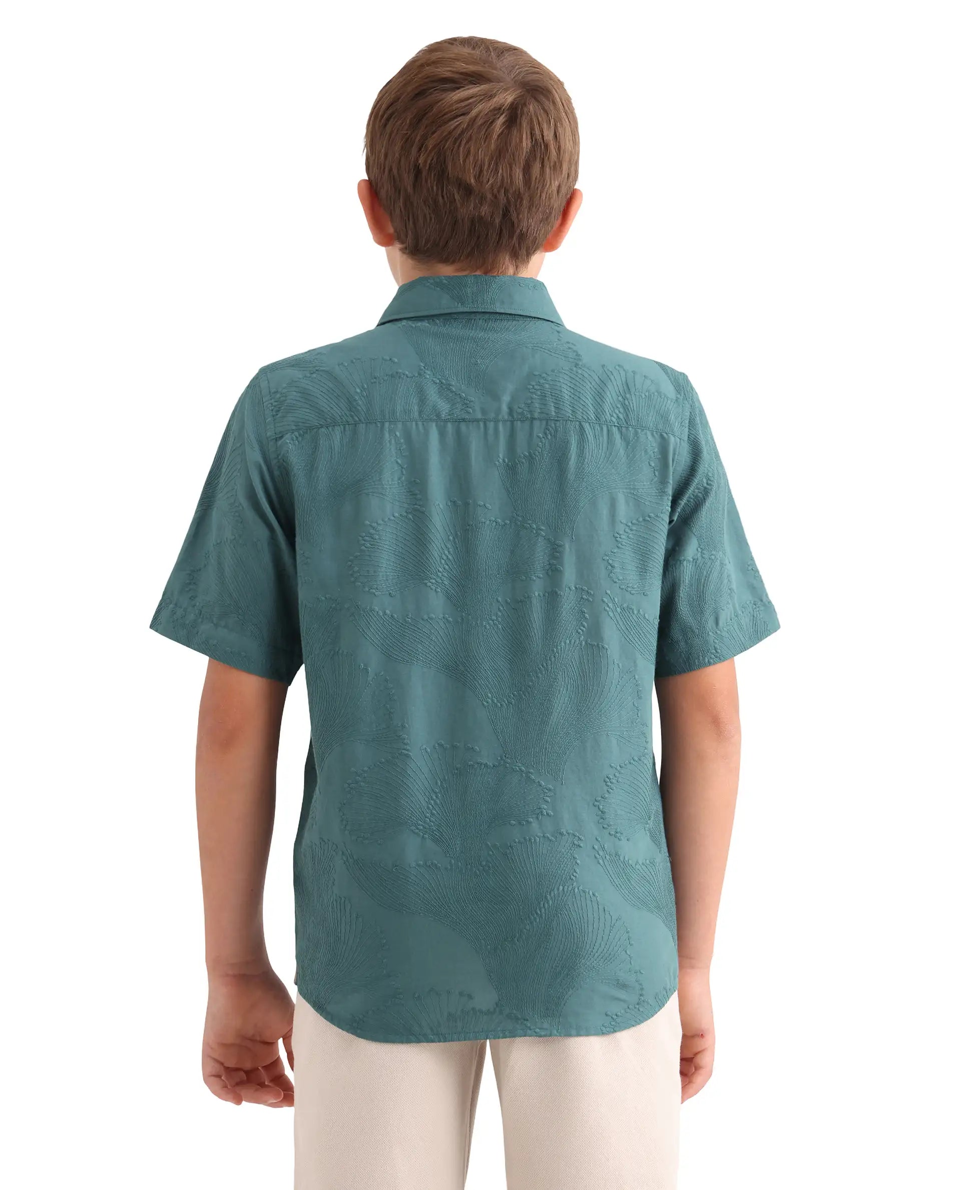 Rare Ones Kids Jaff-K Dusky Green Cotton Fabric Button Closure Regular Fit Shirt