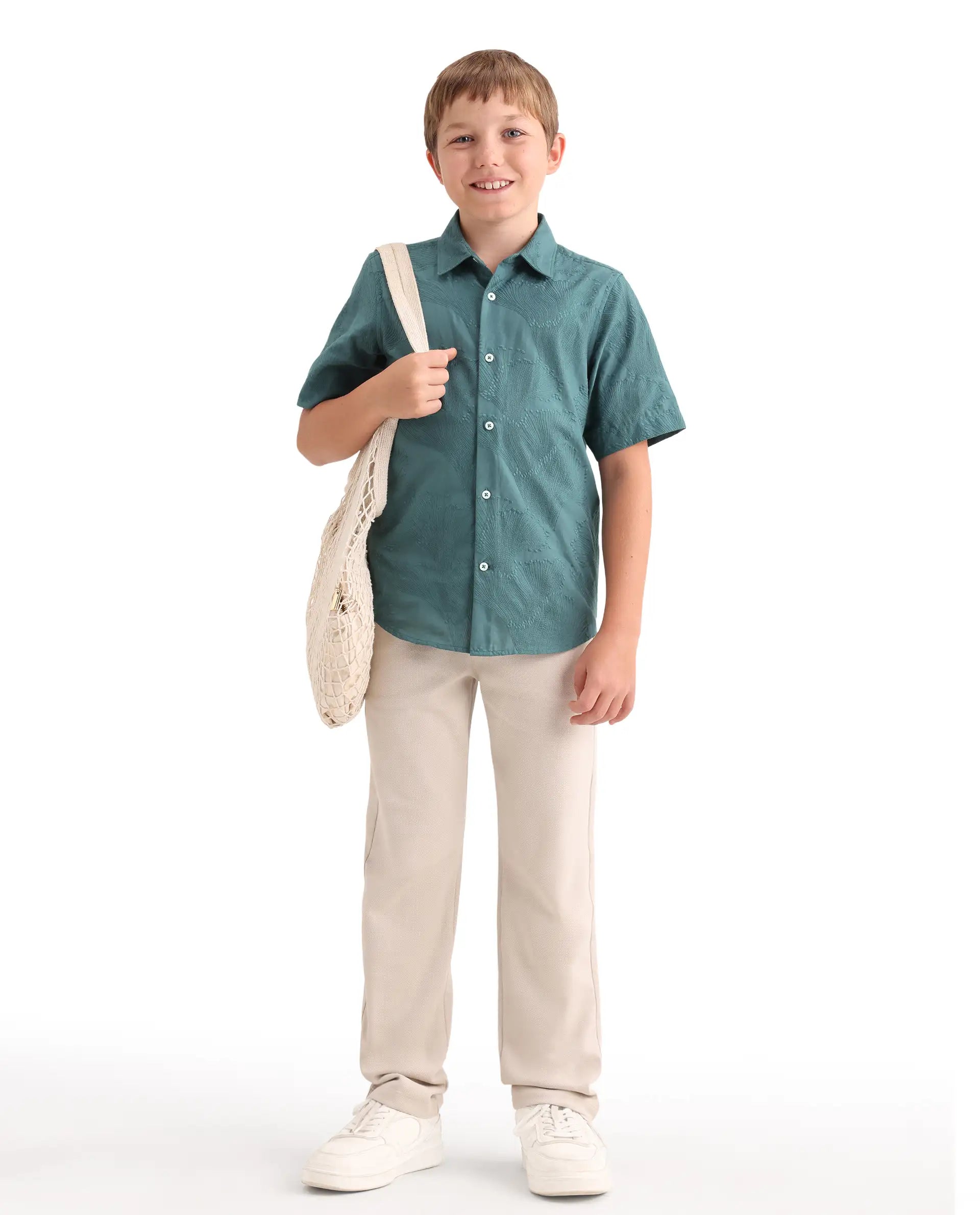 Rare Ones Kids Jaff-K Dusky Green Cotton Fabric Button Closure Regular Fit Shirt