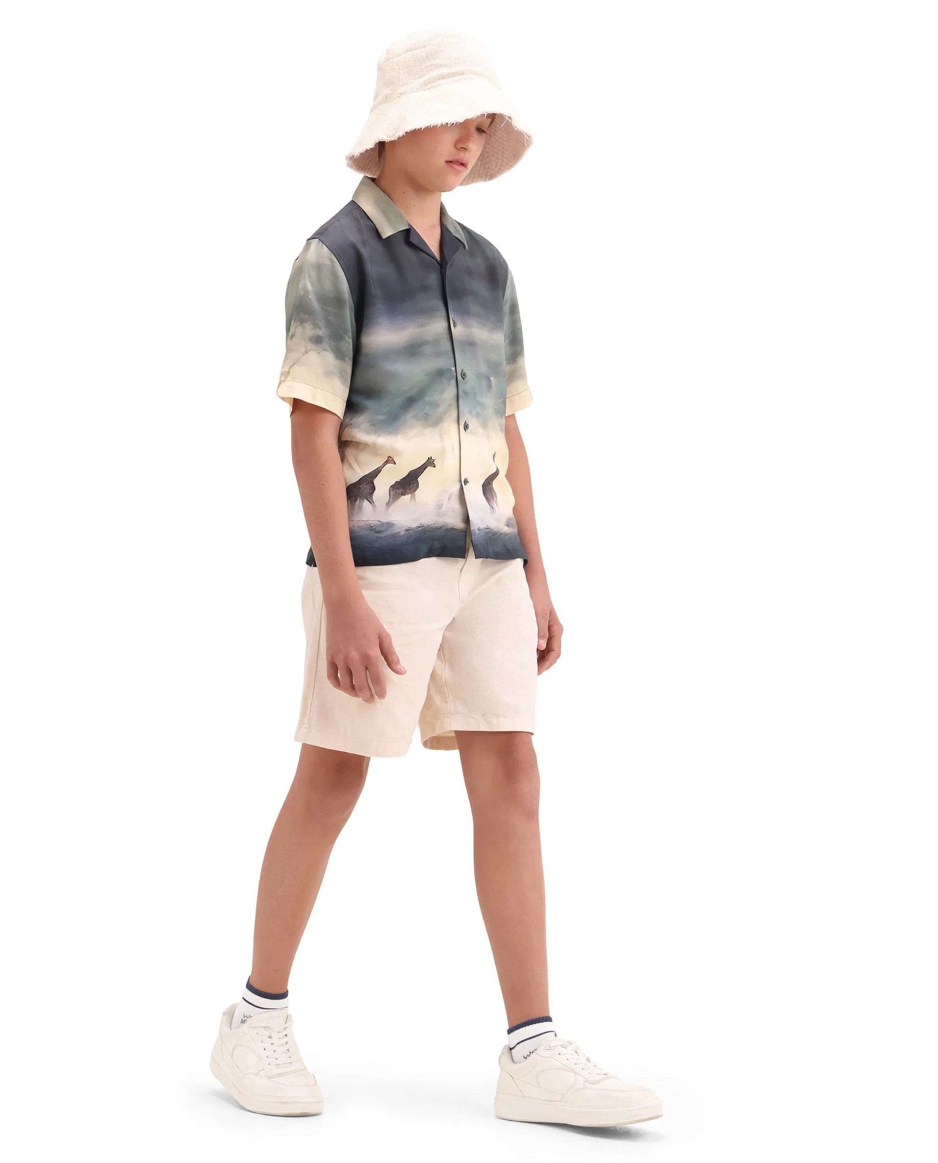 Rare Ones Kids Kenyo-26 Green Viscose Rayon Fabric Button Closure Boxy Fit Shirt
