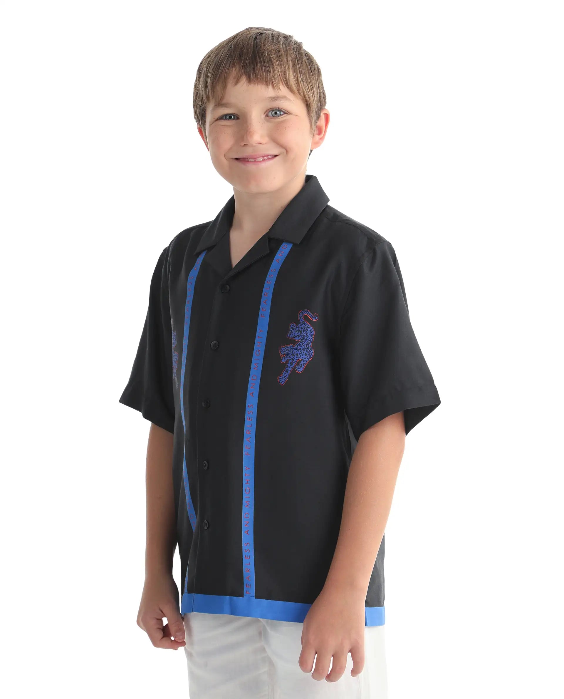 Rare Ones Kids Argo Black Cotton Blend Fabric Button Closure Boxy Fit Shirt