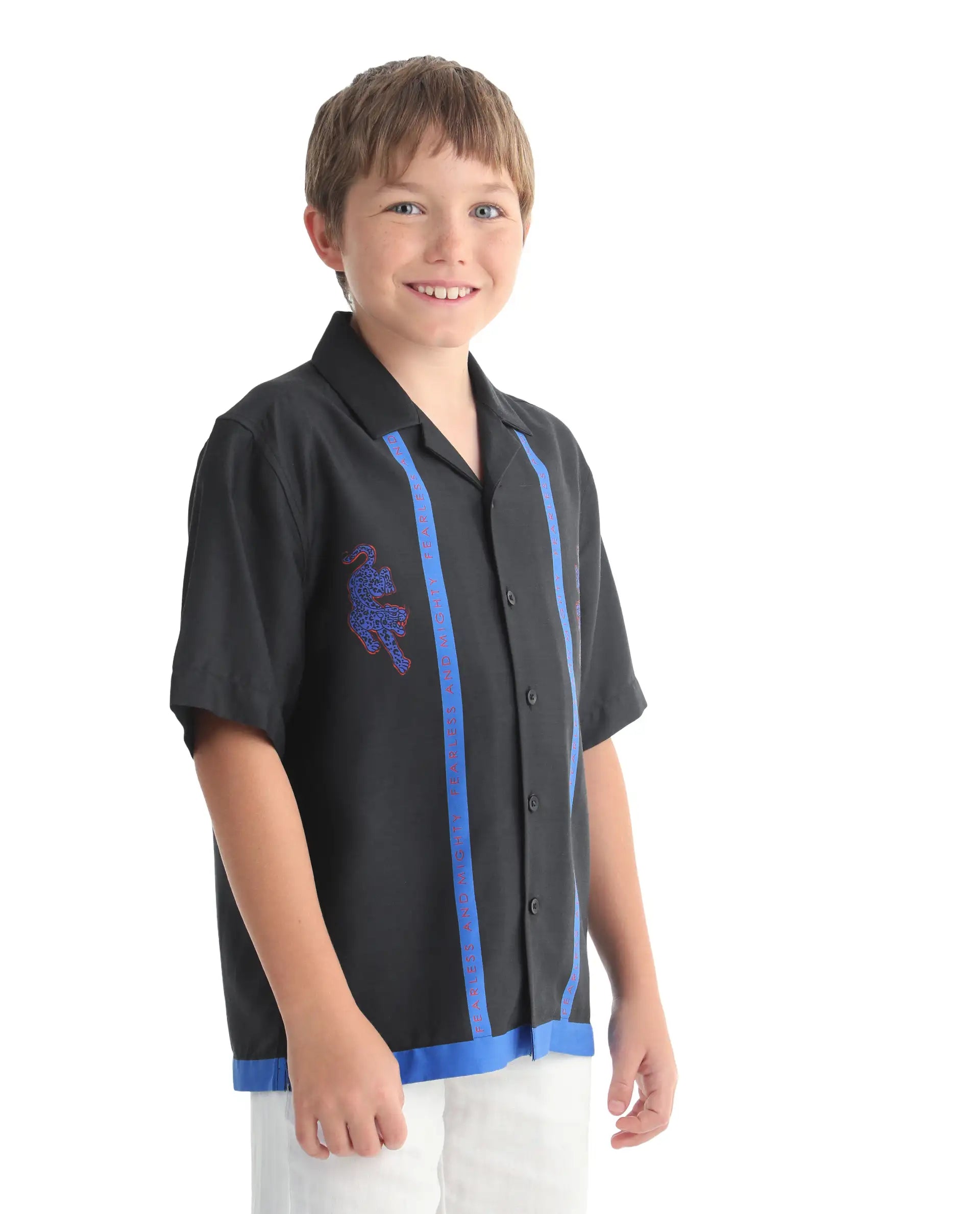 Rare Ones Kids Argo Black Cotton Blend Fabric Button Closure Boxy Fit Shirt