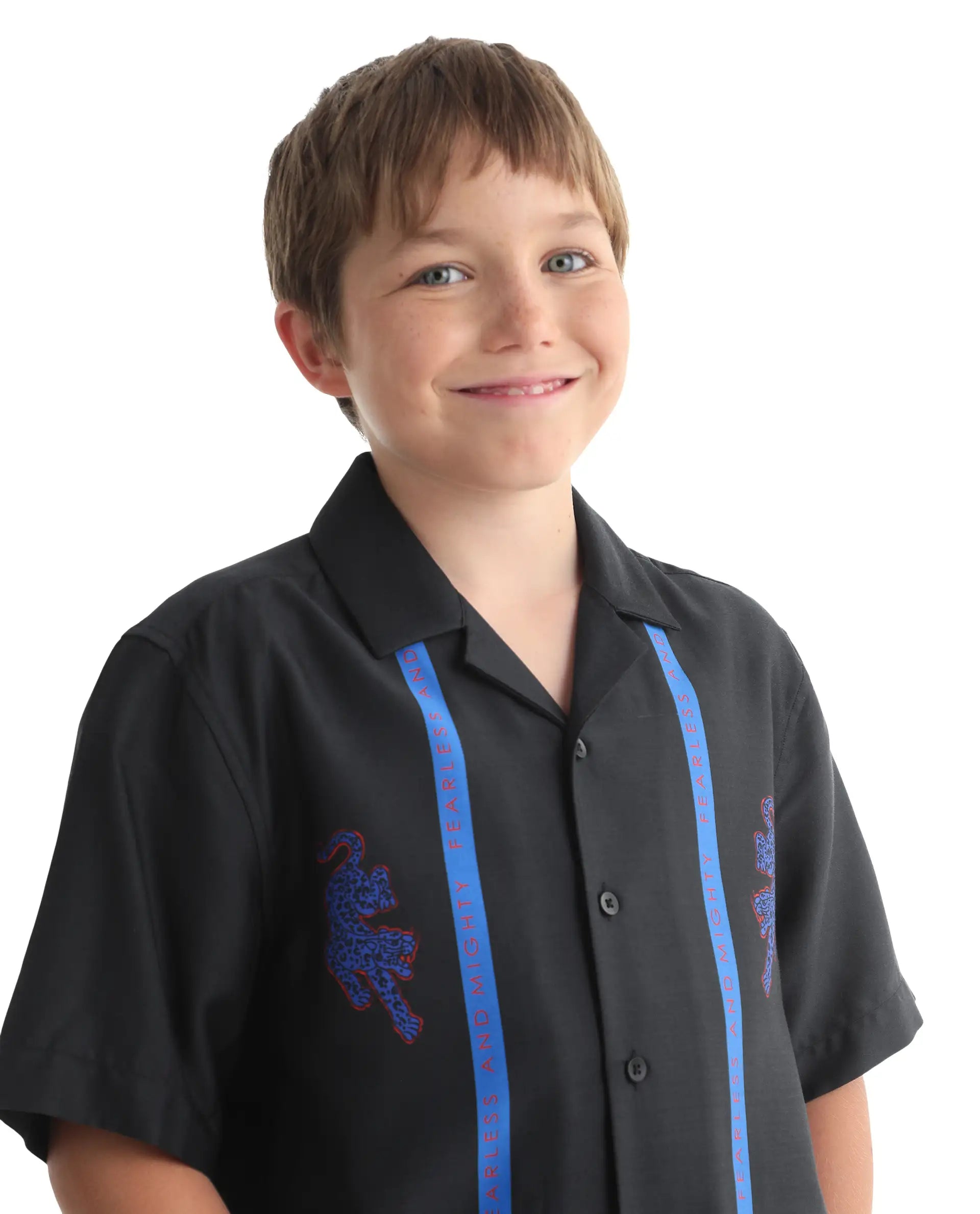 Rare Ones Kids Argo Black Cotton Blend Fabric Button Closure Boxy Fit Shirt