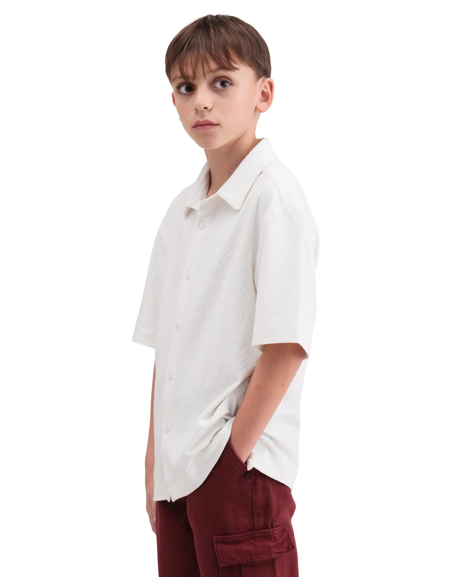 Rare Ones Kids Julius-S White Cotton Blend Fabric Button Closure Regular Fit Shirt