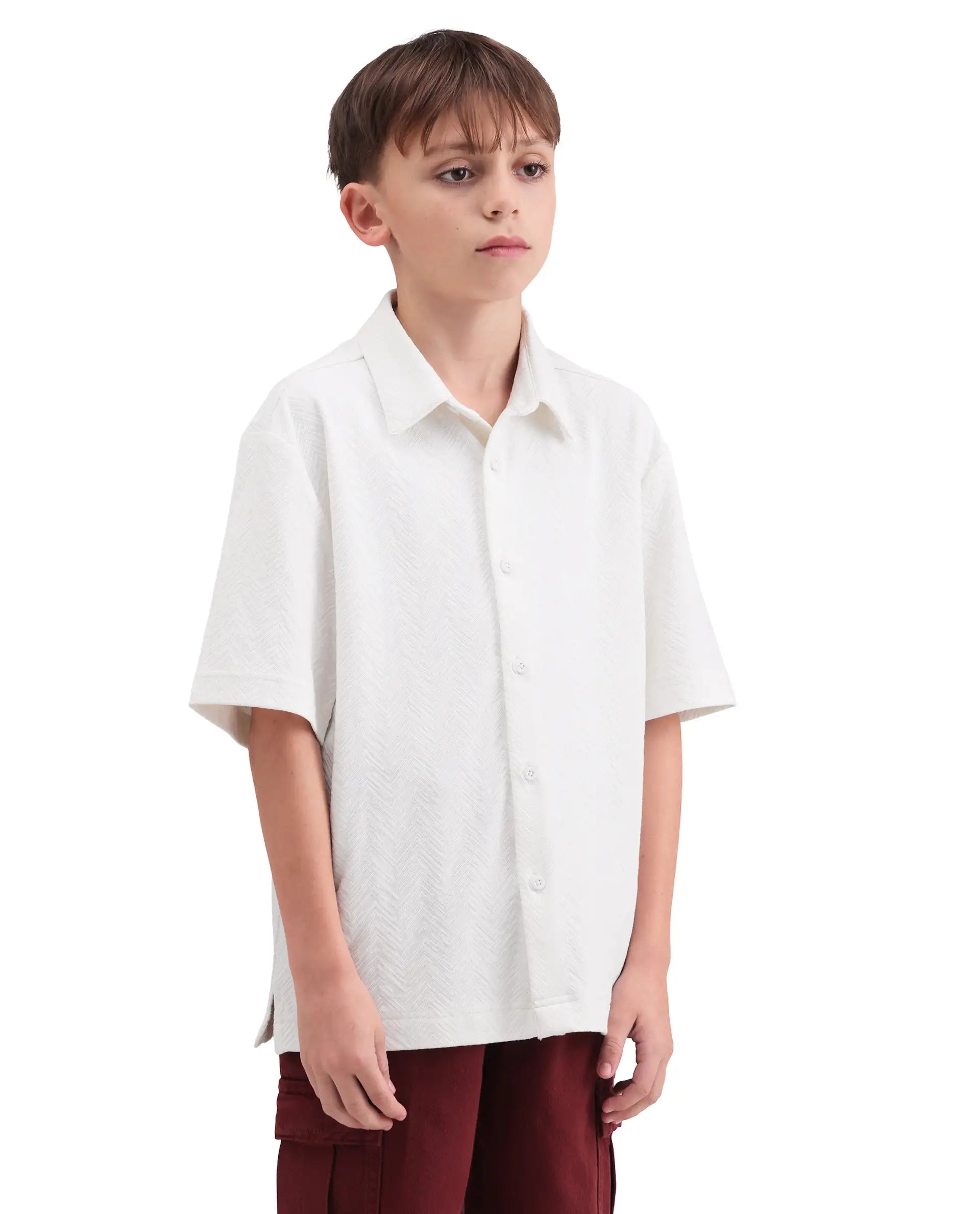 Rare Ones Kids Julius-S White Cotton Blend Fabric Button Closure Regular Fit Shirt