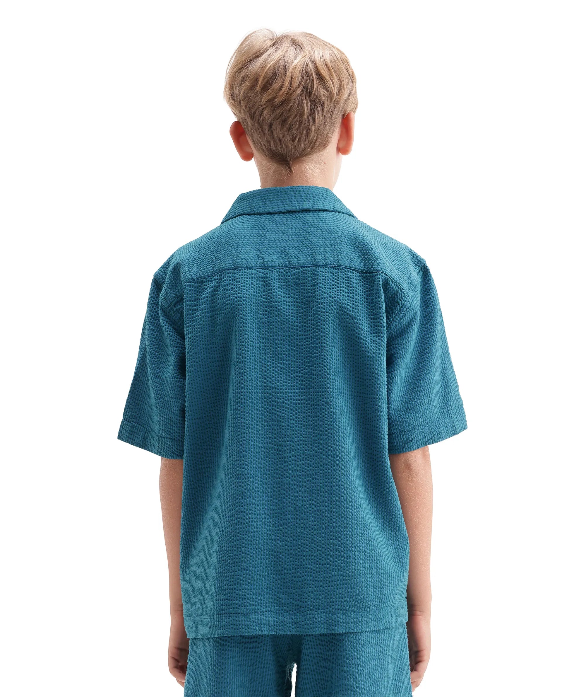 Rare Ones Kids Tesso-S Dark Turq Cotton Fabric Button Closure Regular Fit Shirt
