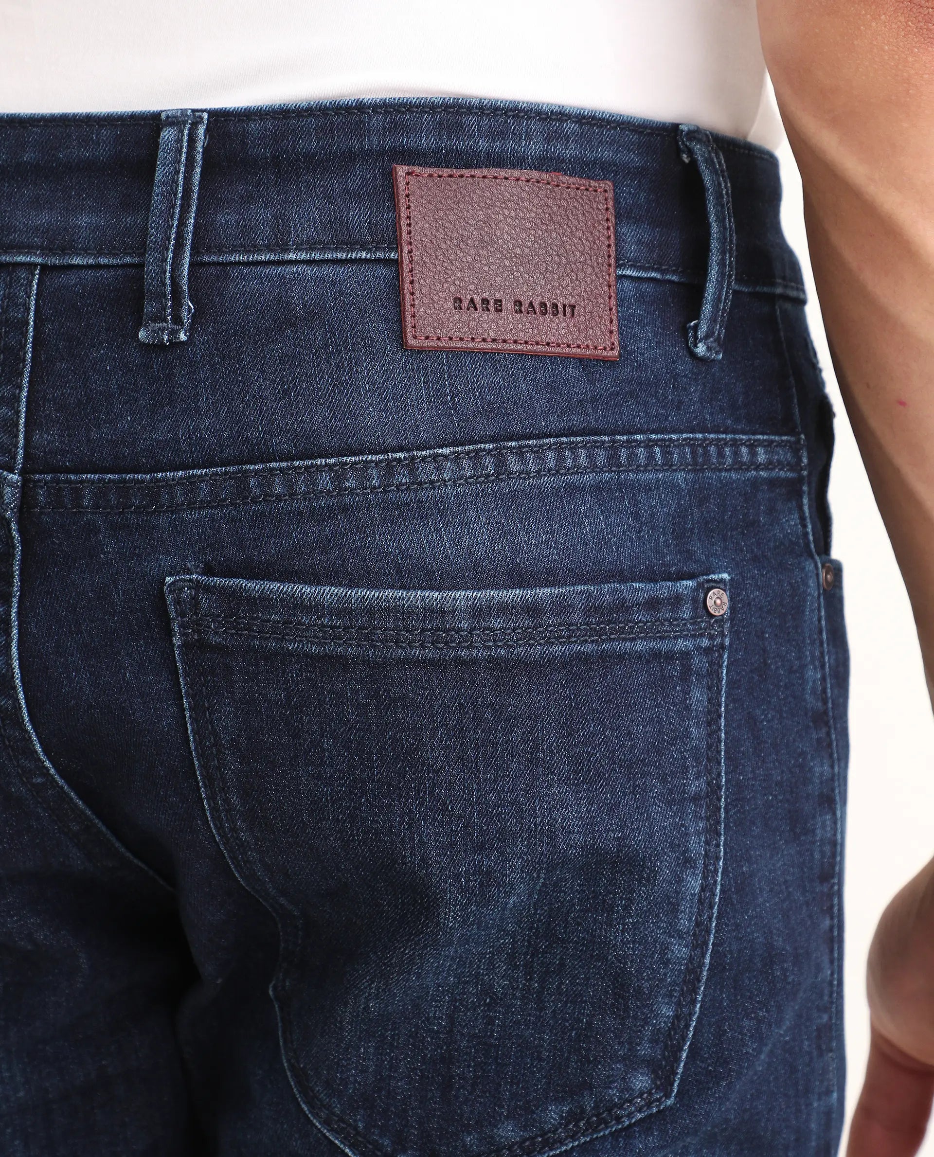 Rare Rabbit Men's Samm Dark Blue Cotton Blend Fabric Hawk Slim Fit Jeans