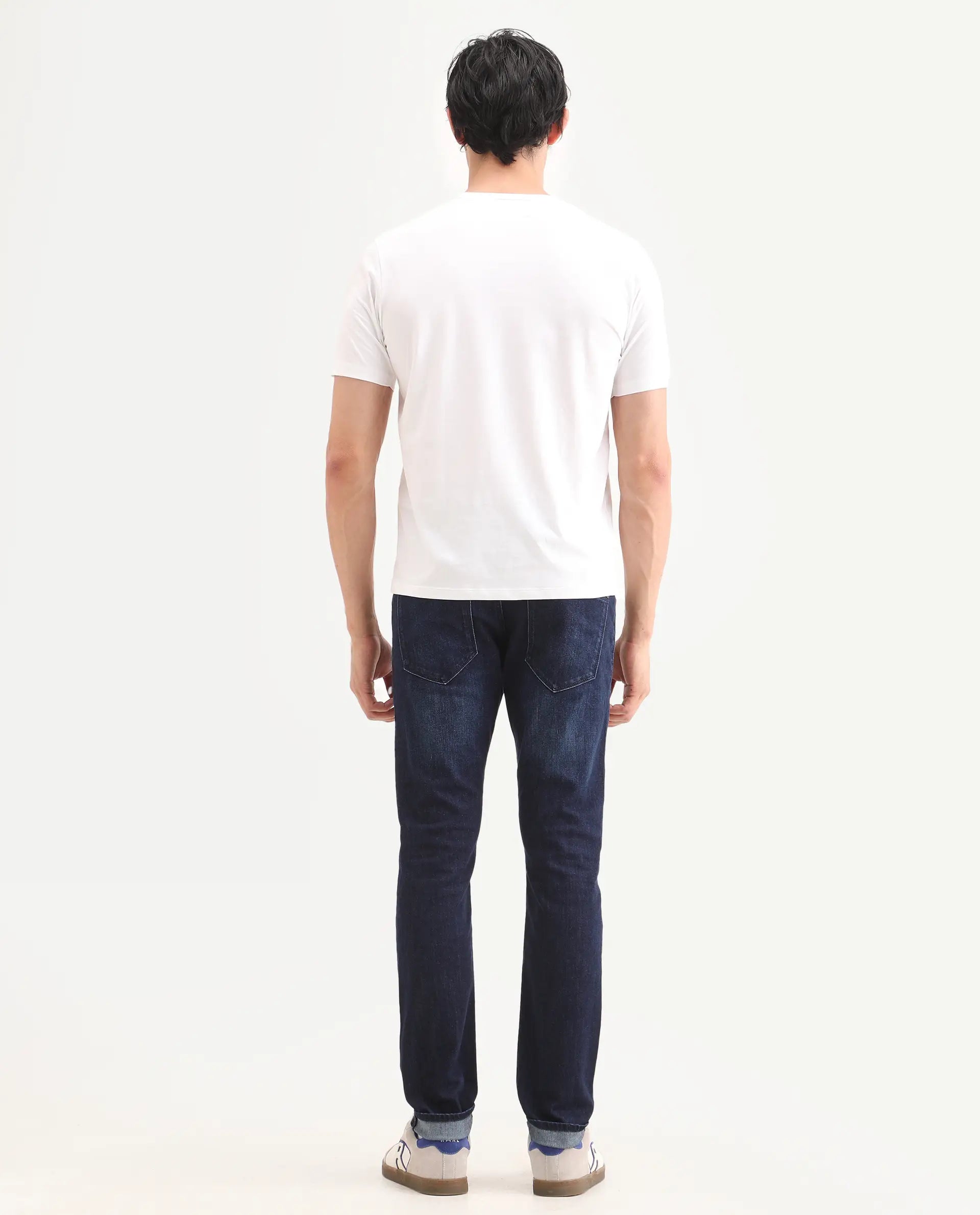 Rare Rabbit Men's Samm Dark Blue Cotton Blend Fabric Hawk Slim Fit Jeans