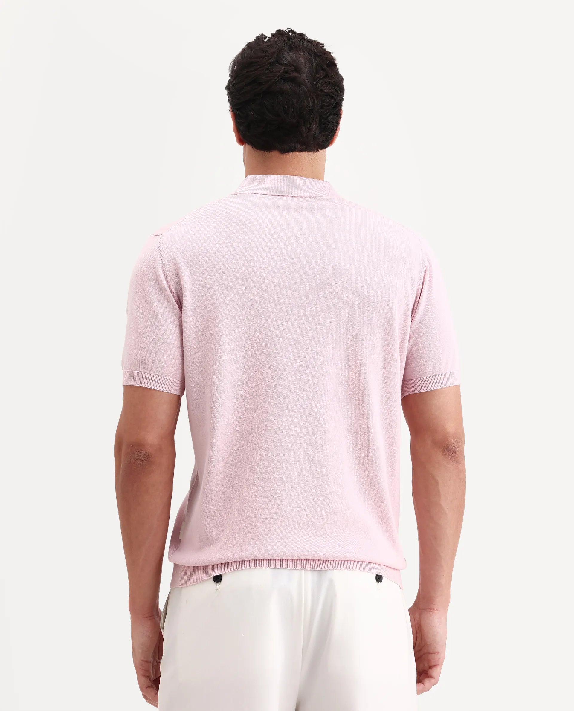 Rare Rabbit Men's Arc Light Pink Cotton Fabric Half Sleeve Spread Collar Regular Plain Polo