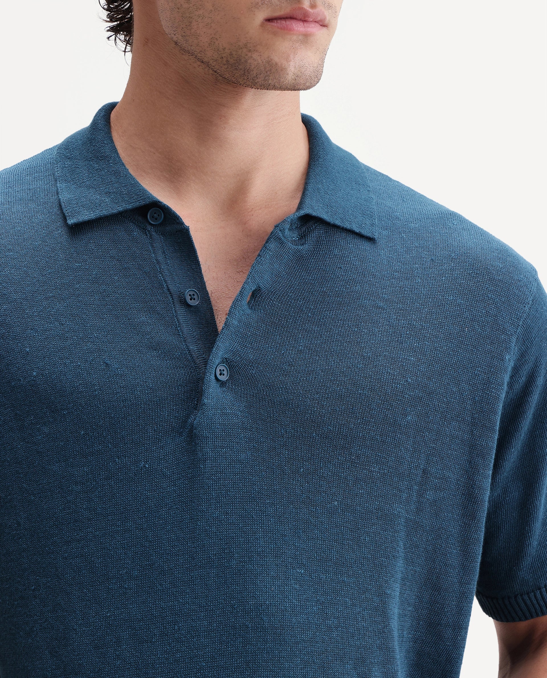 Rare Rabbit Men's Mekko-S26 Dark Teal Linen Blend Fabric Half Sleeve Spread Collar Regular Plain Polo