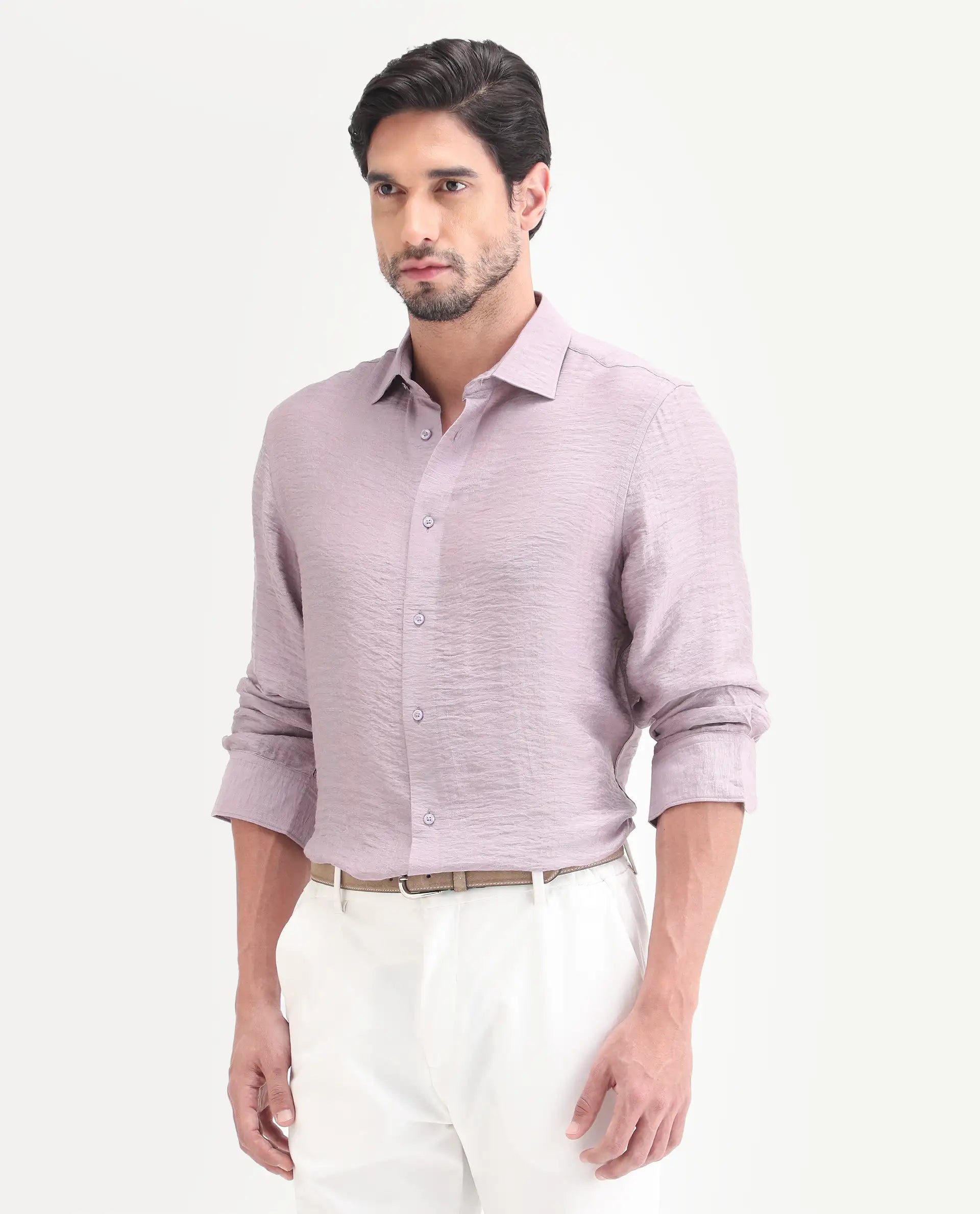Rare Rabbit Men's Vaxon-26 Pastel Purple Viscose Blend Full Sleeve Spread Collar Regular Fit Checked Shirt