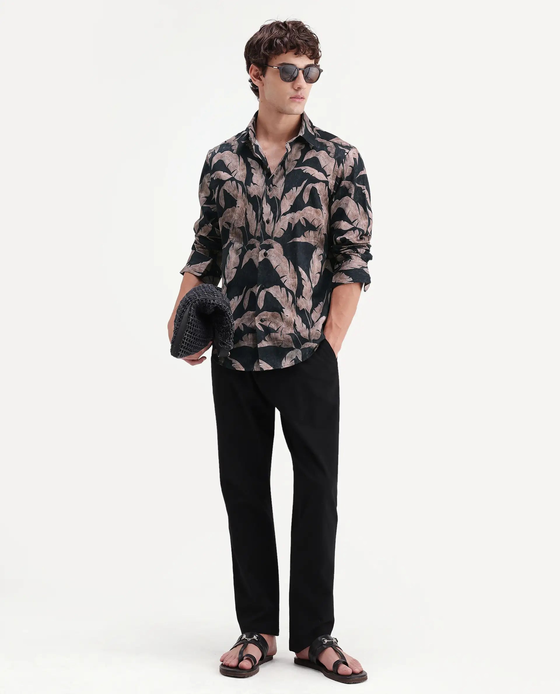 Rare Rabbit Men's Garoi Black Cotton Fabric Full Sleeve Regular Fit Shirt