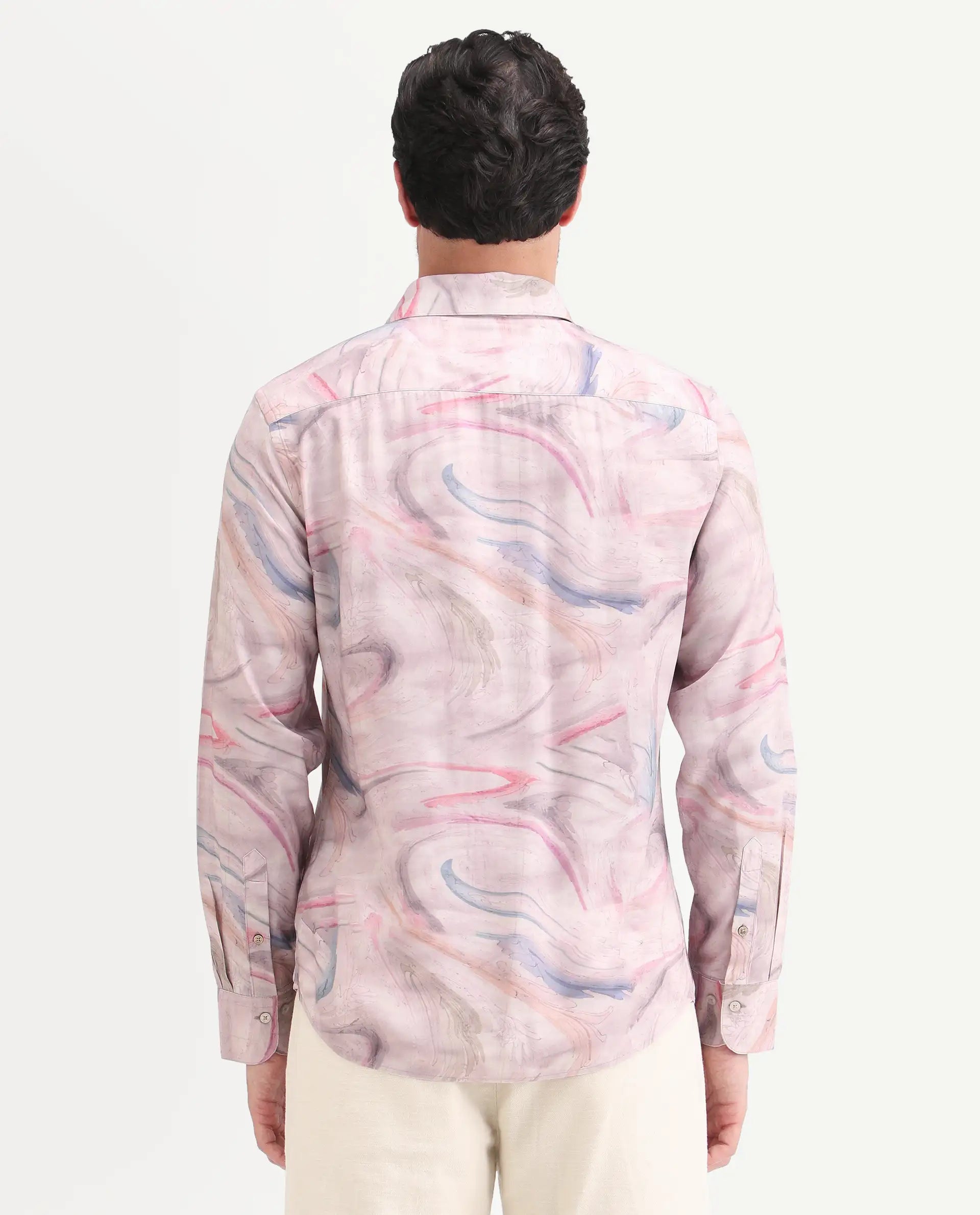Rare Rabbit Men's Lurk Pink Viscose Fabric Full Sleeve Regular Fit Abstract Print Shirt