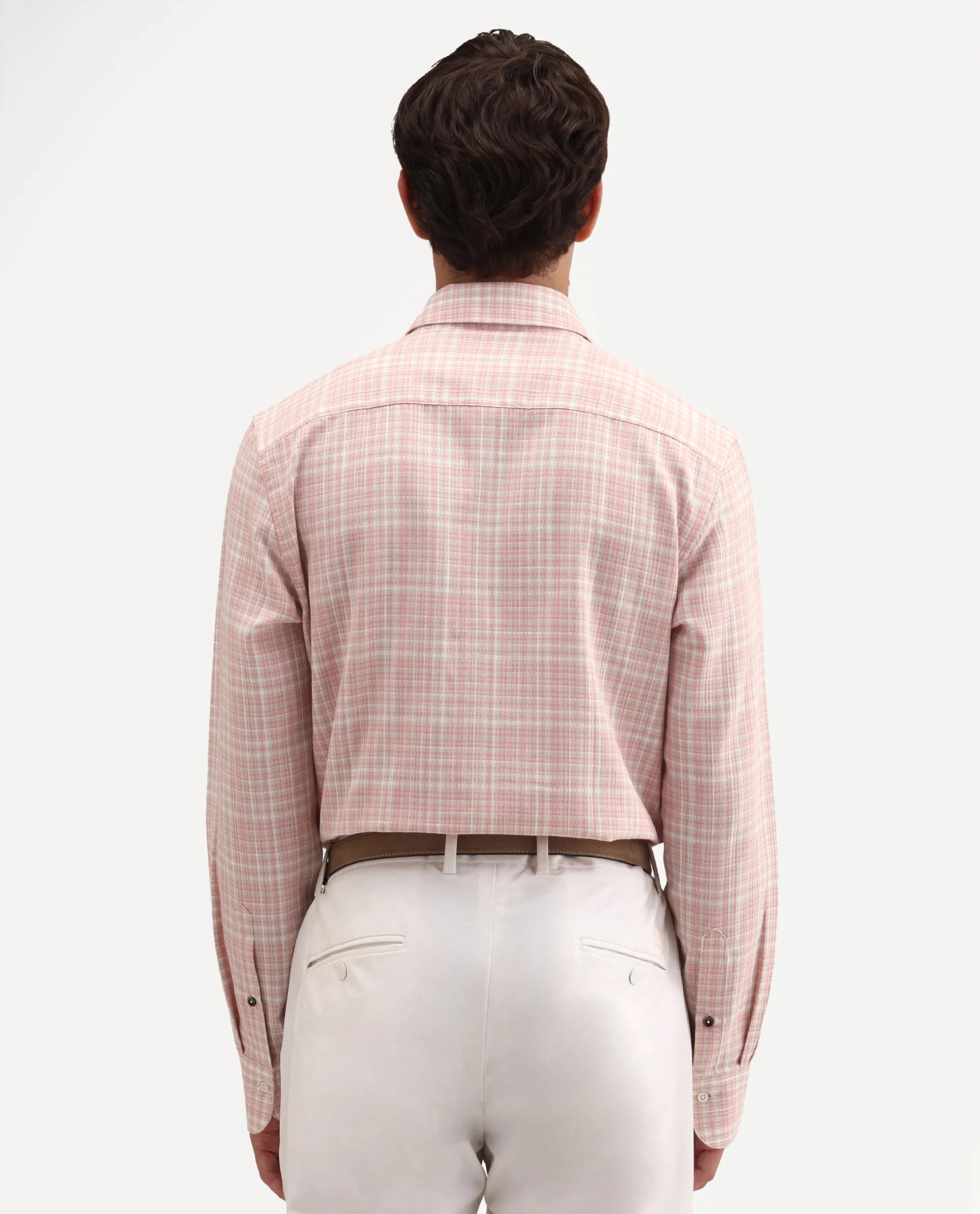 Rare Rabbit Men's Trale Light Pink Cotton Fabric Full Sleeve Regular Fit Checked Shirt