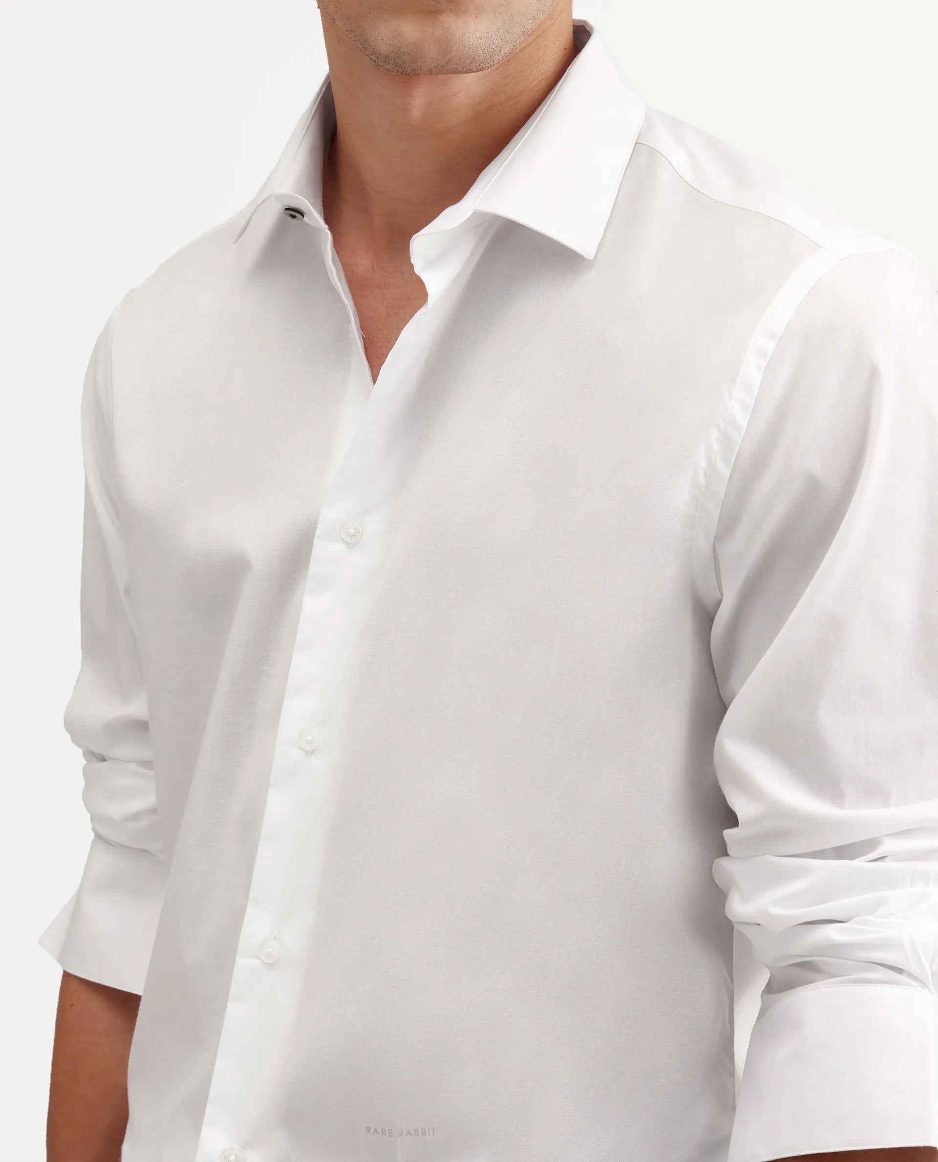 Rare Rabbit Men's Antec White Cotton Blend Fabric Full Sleeve Regular Fit Plain Shirt