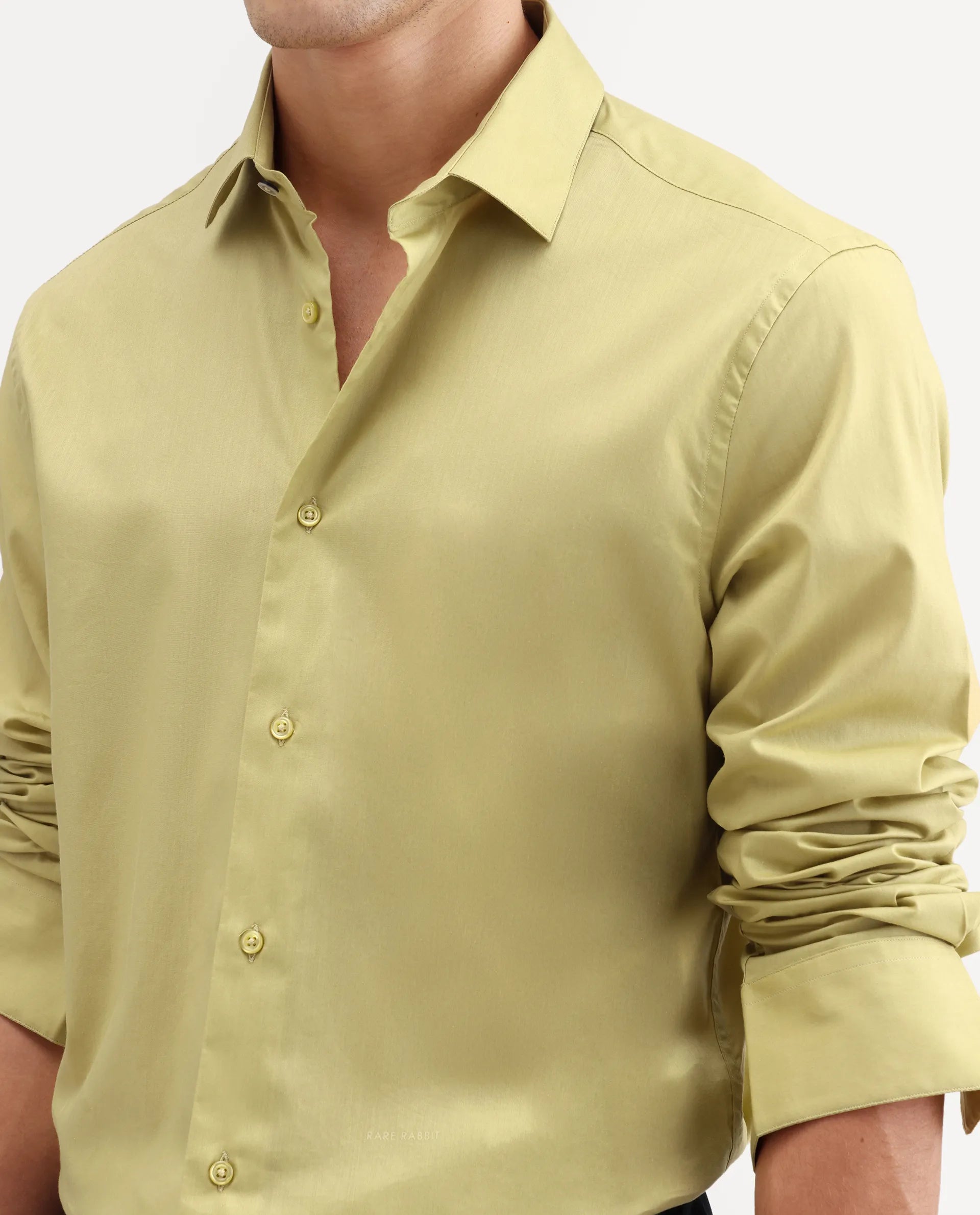 Rare Rabbit Men's Antec Yellow Cotton Blend Fabric Full Sleeve Regular Fit Plain Shirt