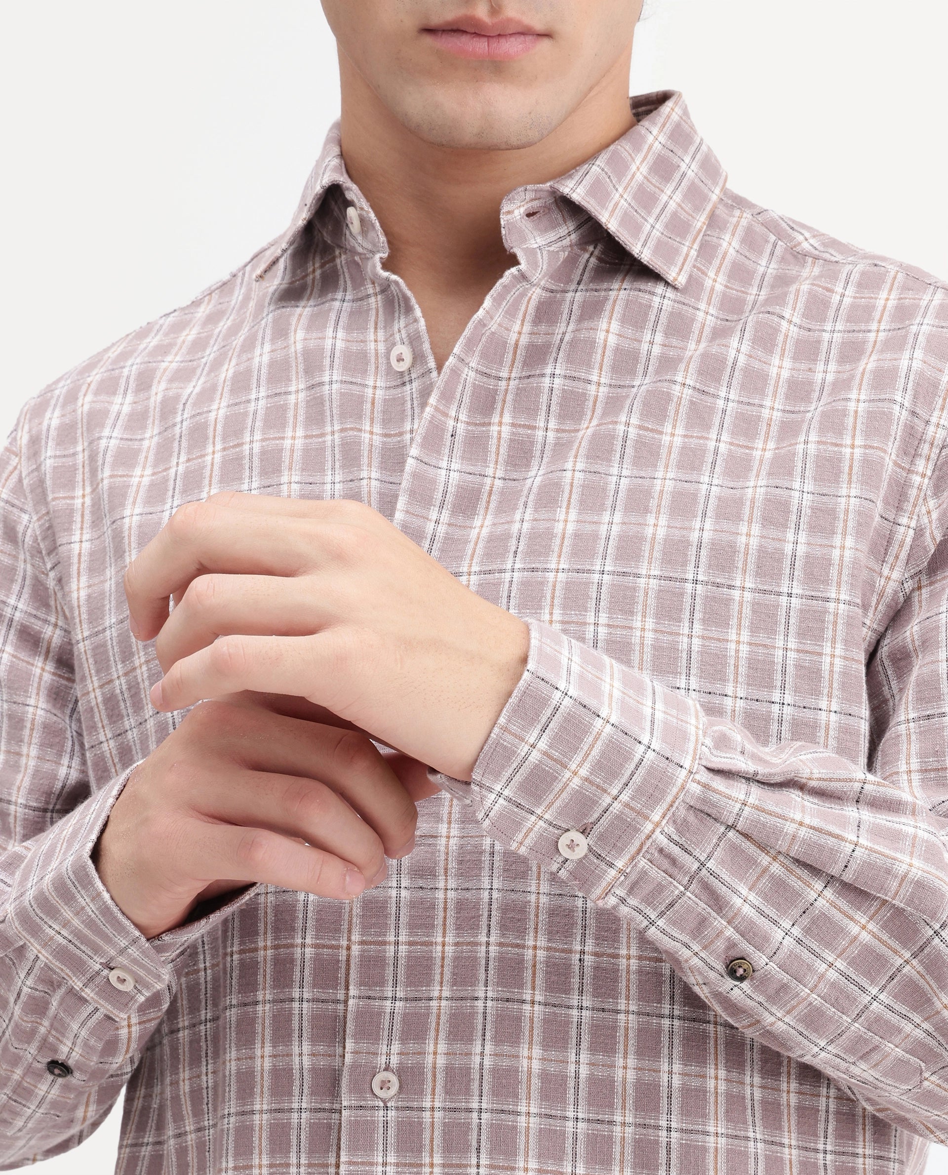 Rare Rabbit Men's Amor Dusky Purple Cotton Fabric Full Sleeve Regular Fit Checked Shirt