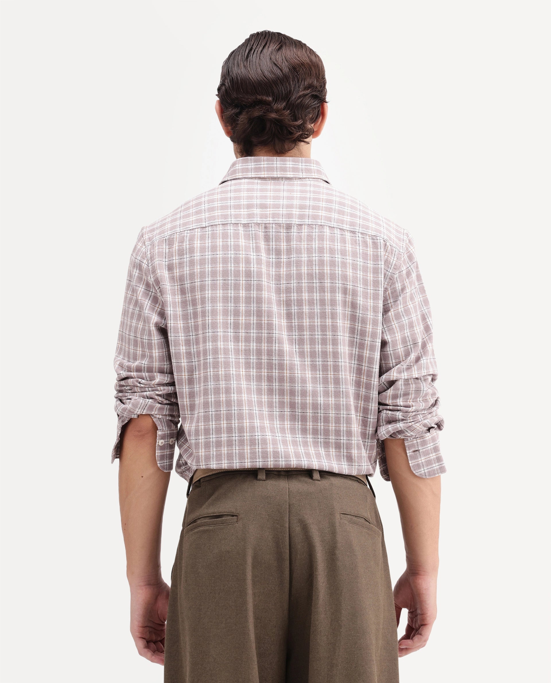 Rare Rabbit Men's Amor Dusky Purple Cotton Fabric Full Sleeve Regular Fit Checked Shirt