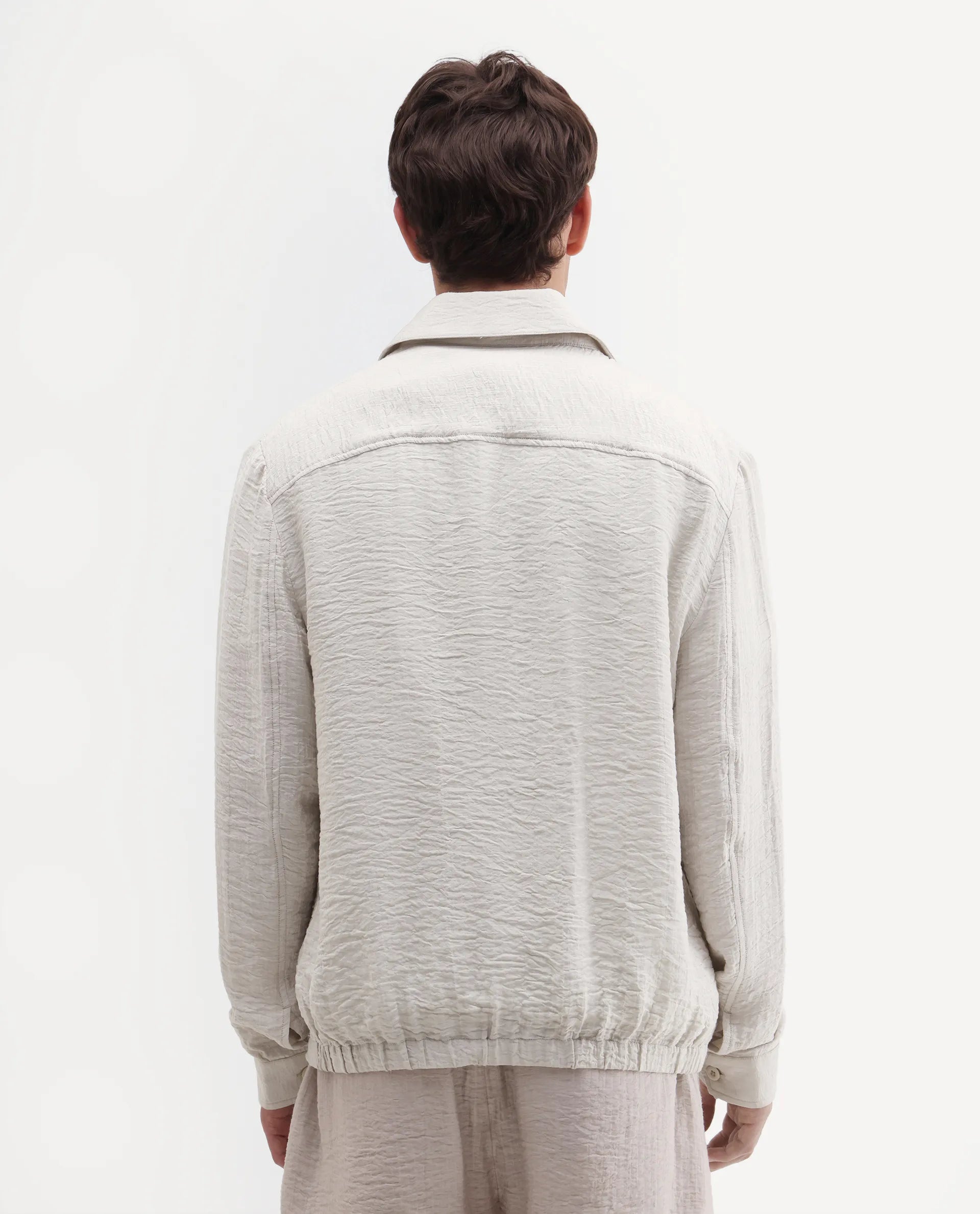 Rare Rabbit Men's Veon -J Off White Viscose Blend Fabric Full Sleeve Spread Collar Regular Fit Plain Shacket