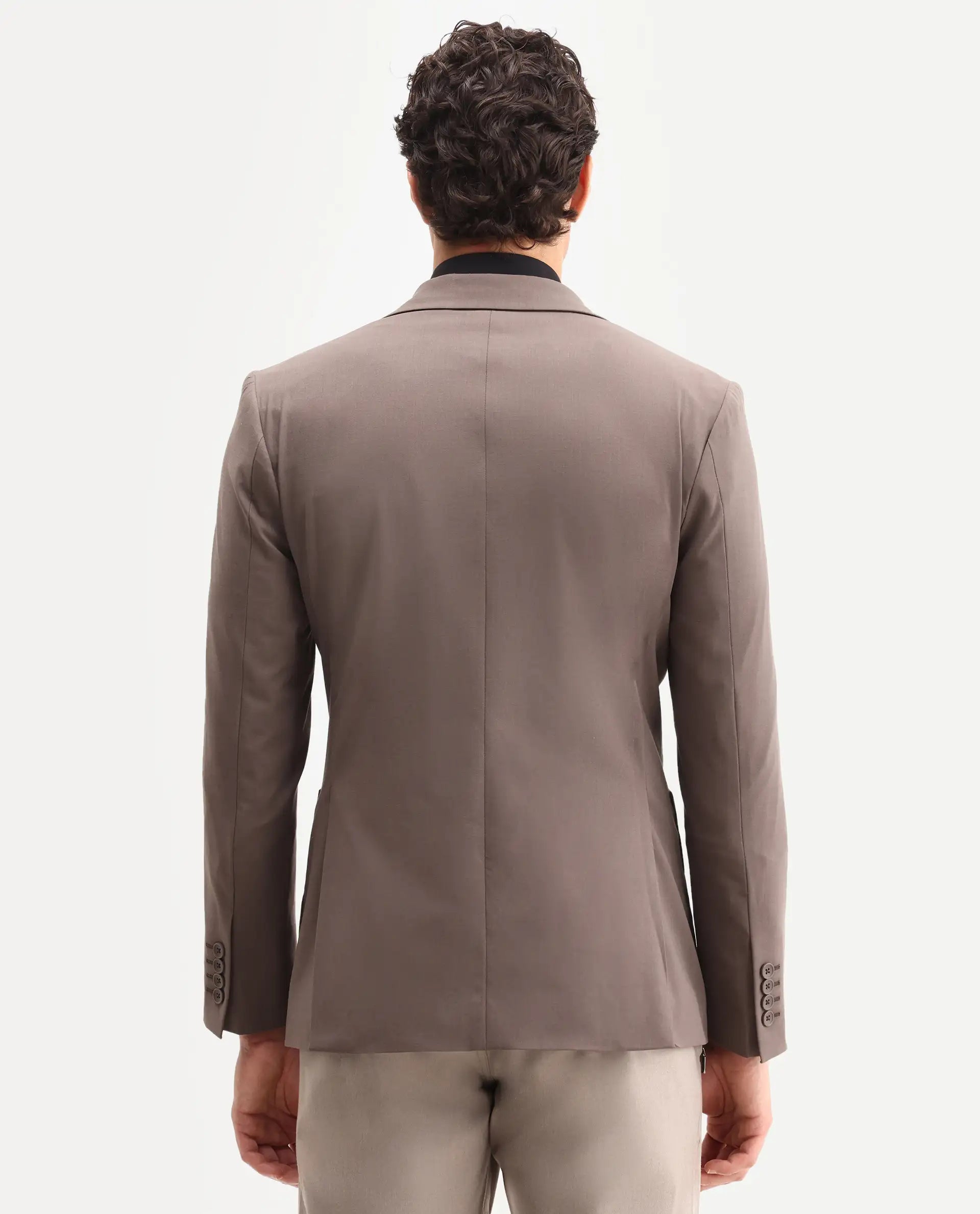 Rare Rabbit Men's Arca Dark Brown Polyester Blend Fabric Full Sleeve Lapel Collar Regular Plain Blazer
