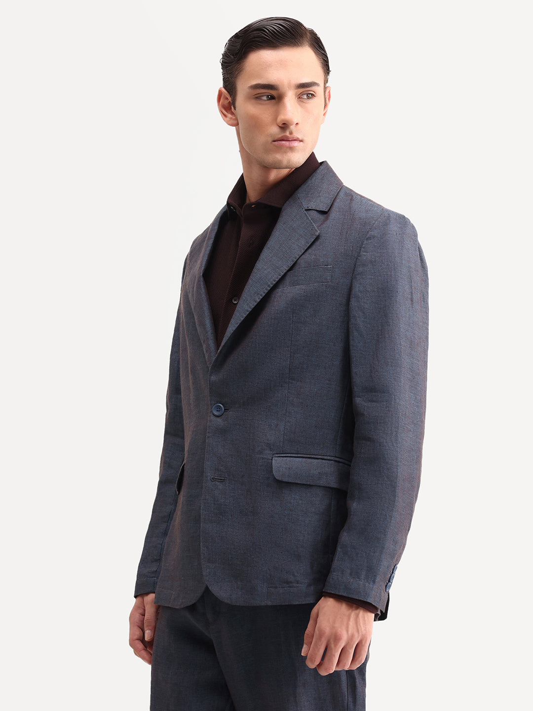 Rare Rabbit Men's Borium-Bl Dark Blue 100% Linen Fabric Full Sleeve Lapel Collar Regular Plain Blazer