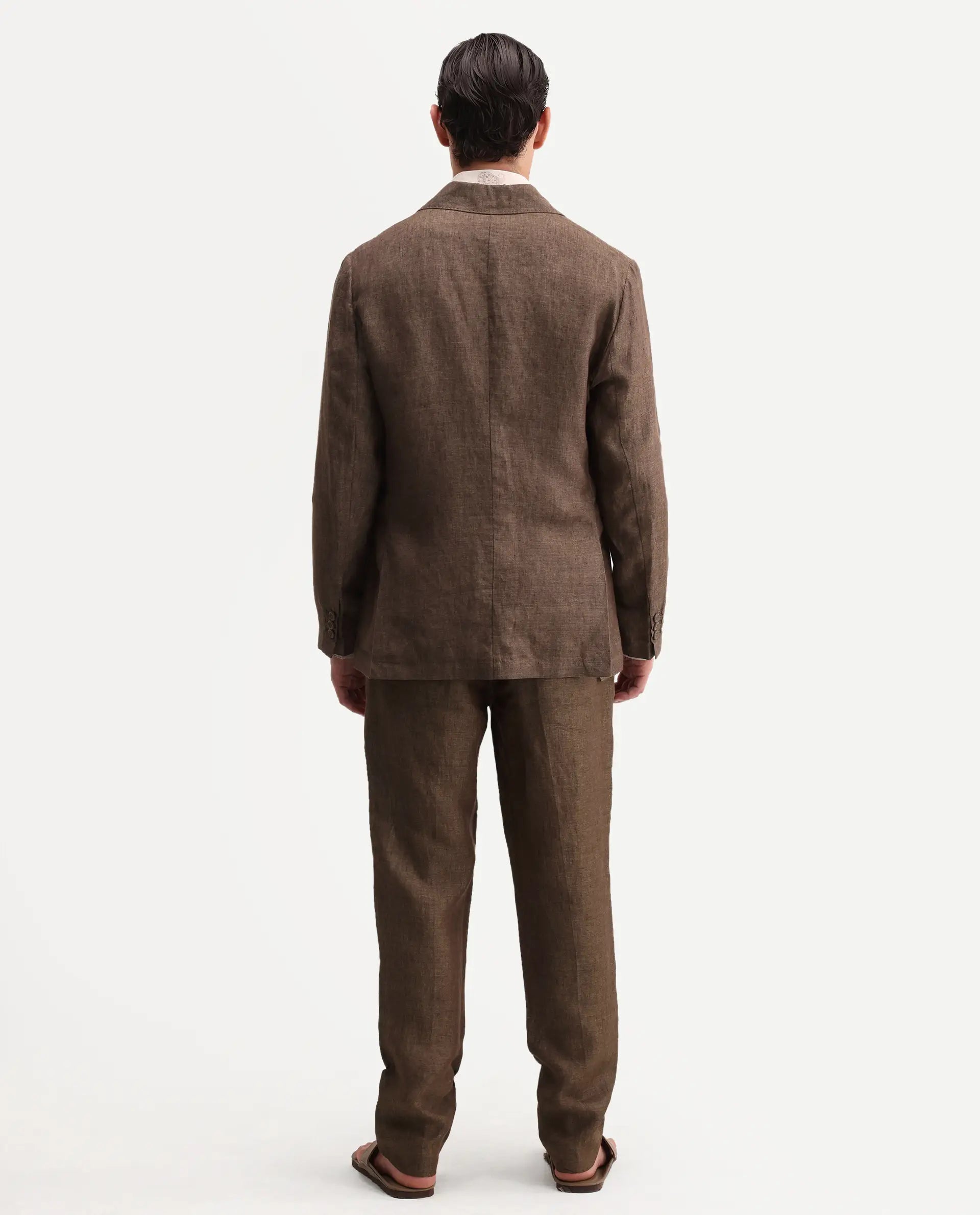 Rare Rabbit Men's Borium-T Brown Linen Fabric Regular Fit Plain Trouser