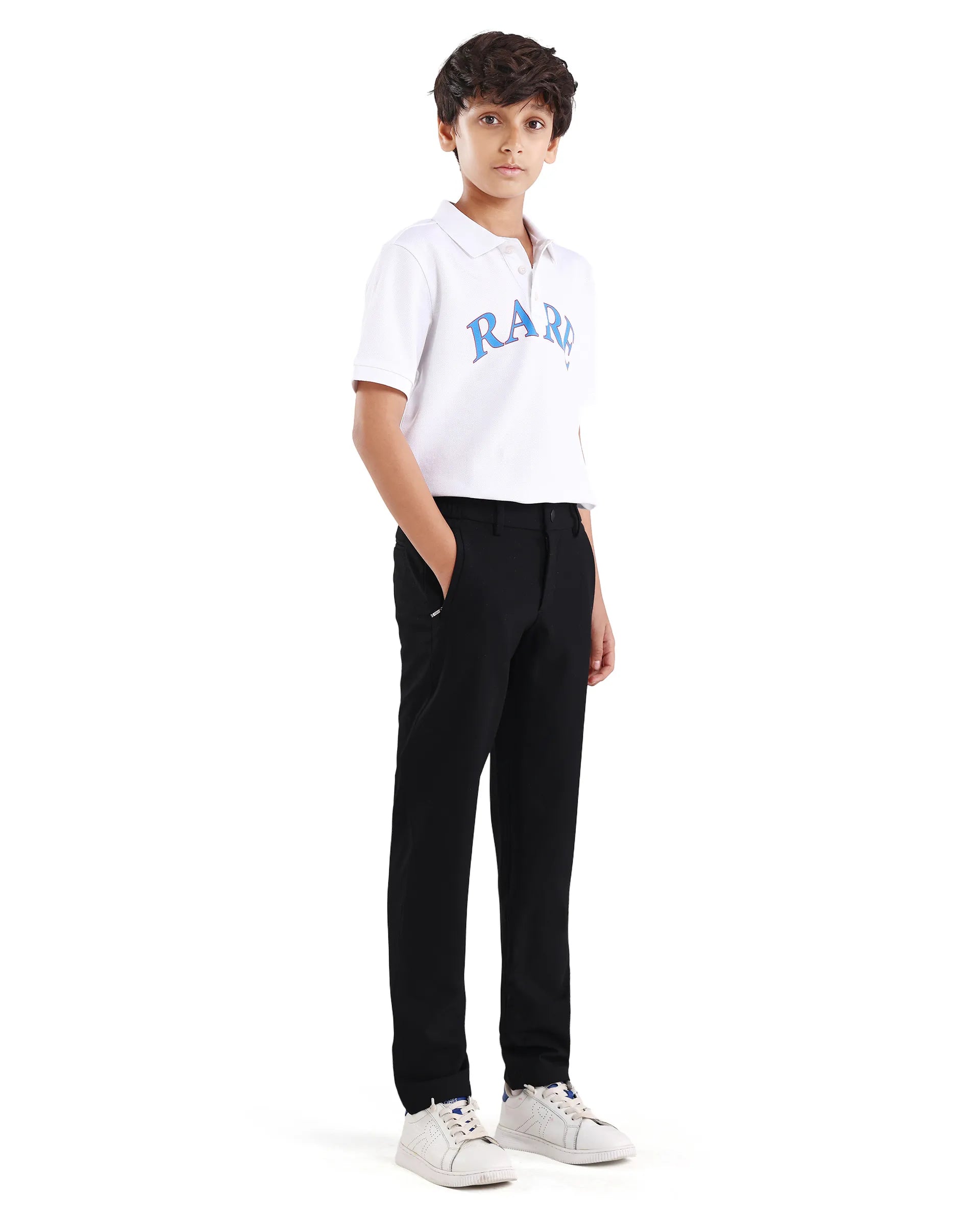 Rare Ones Kids Trove-26 Black Polyester Blend Button And Zipper Closure Slim Fit Trouser