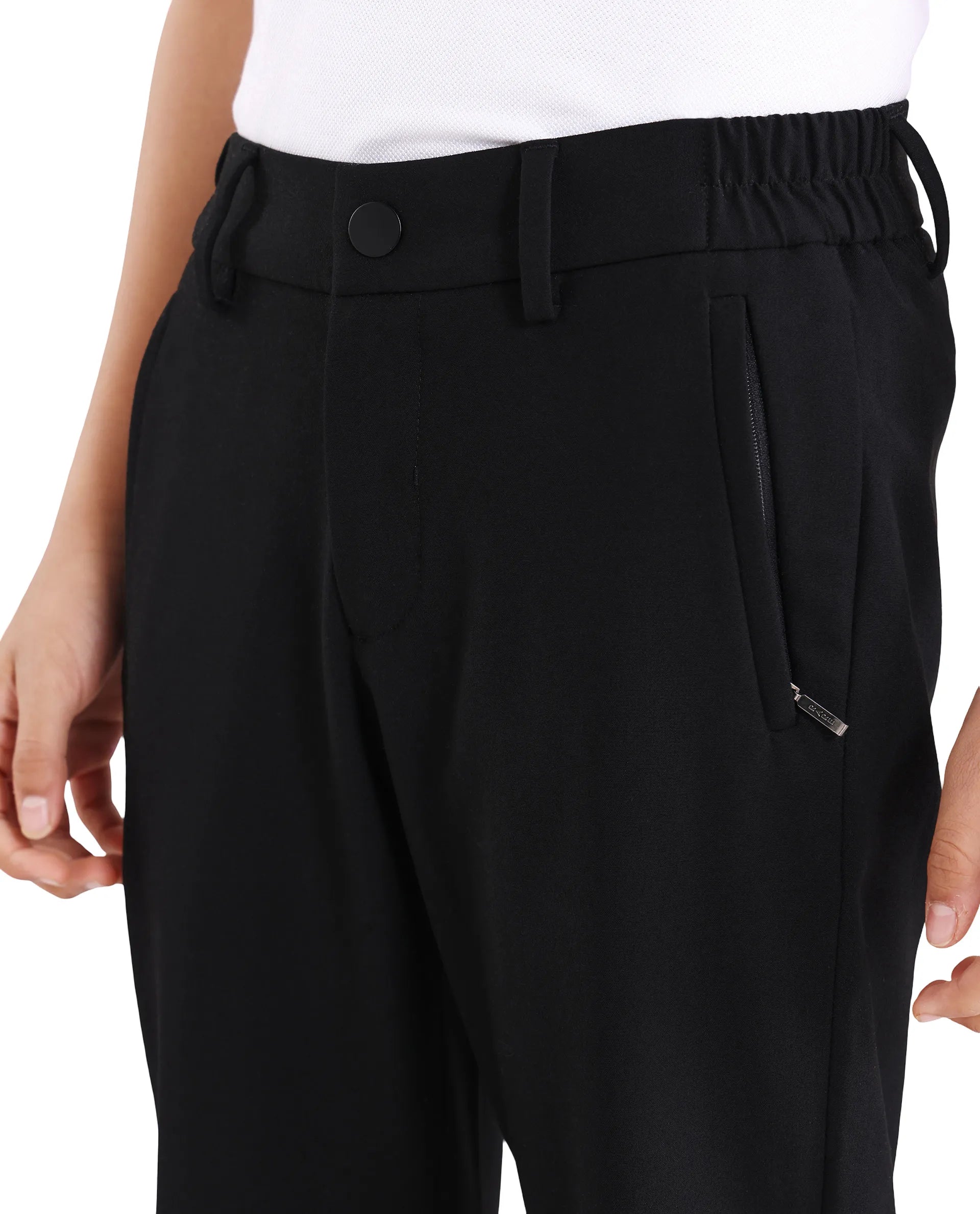 Rare Ones Kids Trove-26 Black Polyester Blend Button And Zipper Closure Slim Fit Trouser