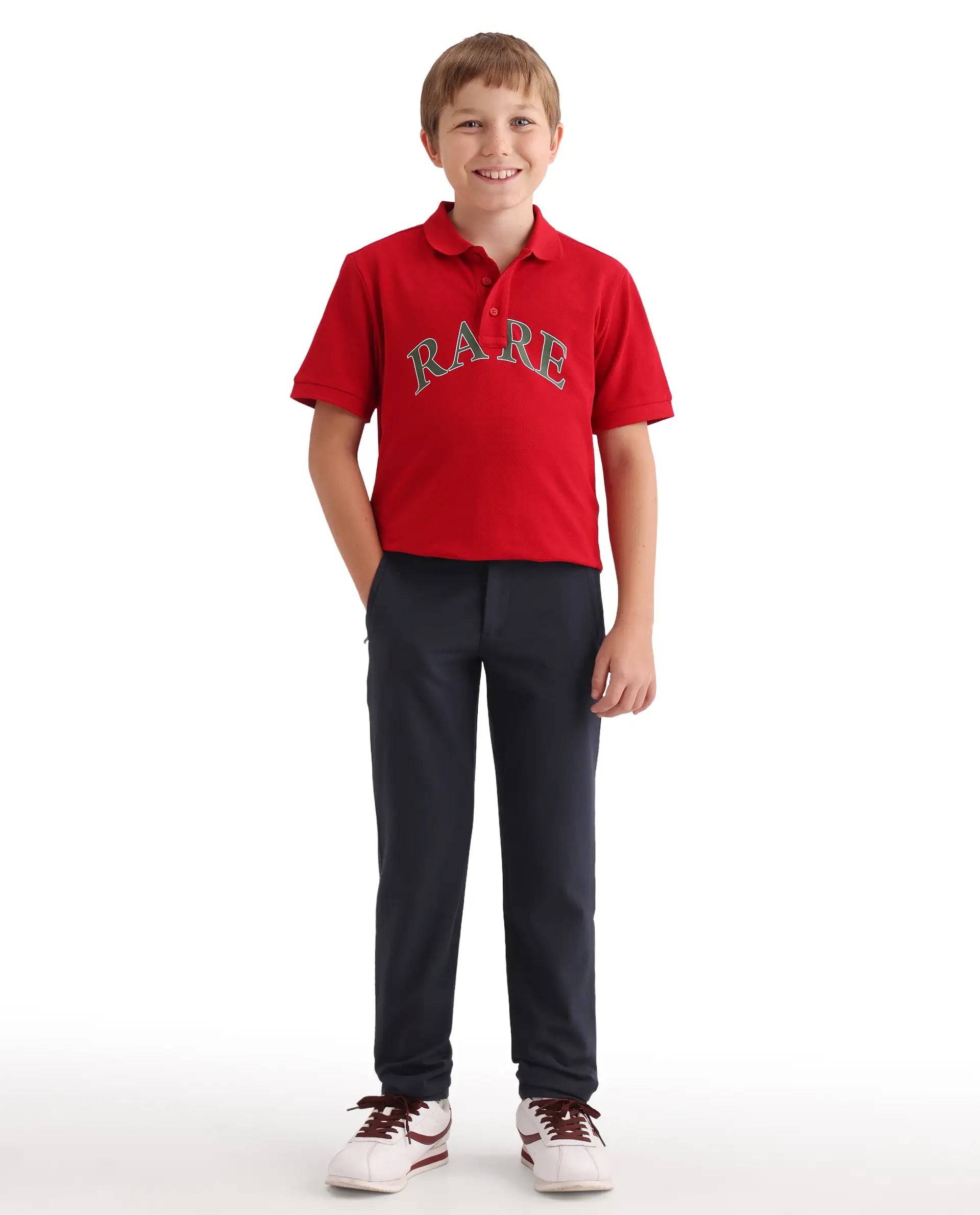 Rare Ones Kids Trove-26 Navy Polyester Blend Button And Zipper Closure Slim Fit Trouser