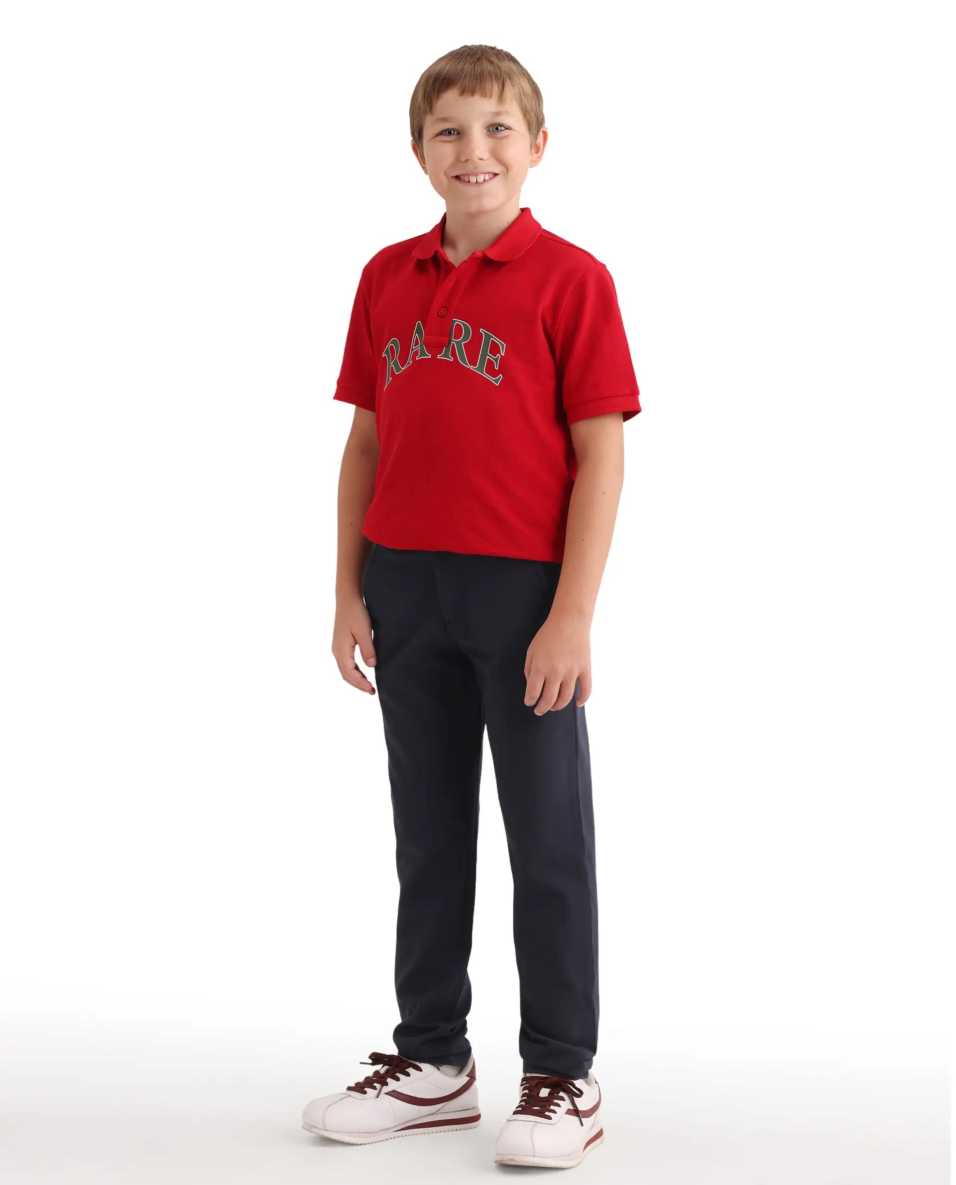 Rare Ones Kids Trove-26 Navy Polyester Blend Button And Zipper Closure Slim Fit Trouser