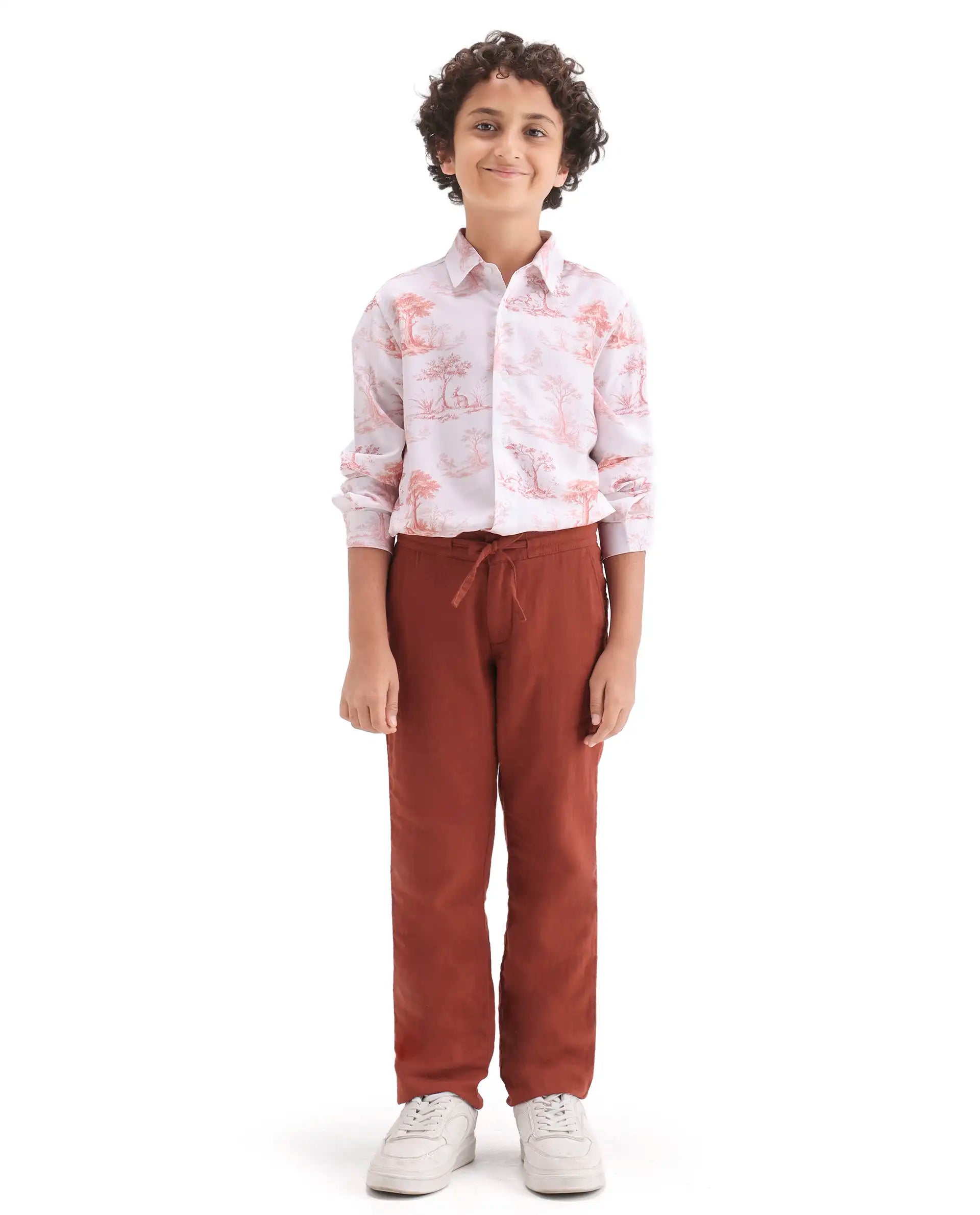 Rare Ones Kids Prest-K-26 Brown Cotton Blend Button And Zipper Closure Regular Fit Trouser