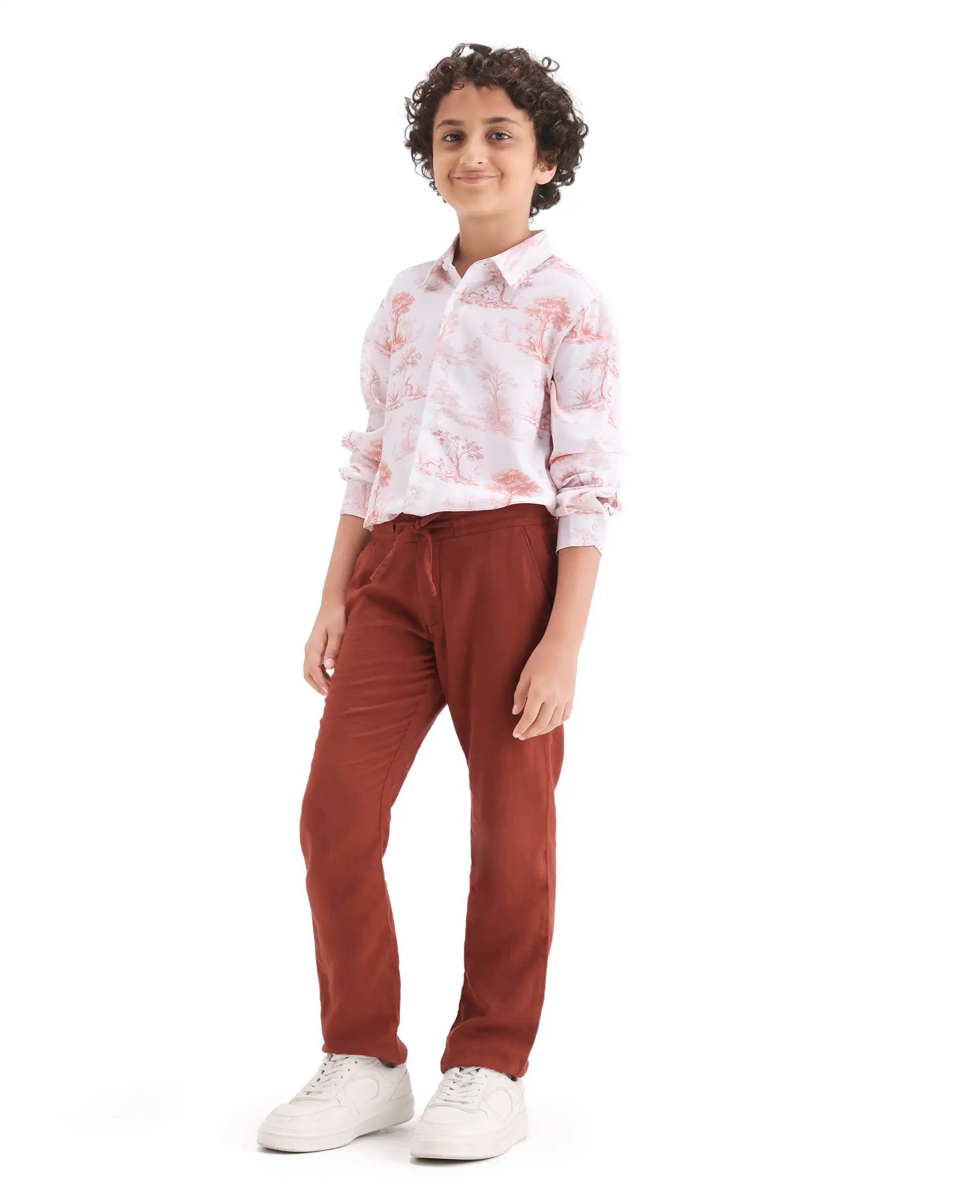 Rare Ones Kids Prest-K-26 Brown Cotton Blend Button And Zipper Closure Regular Fit Trouser