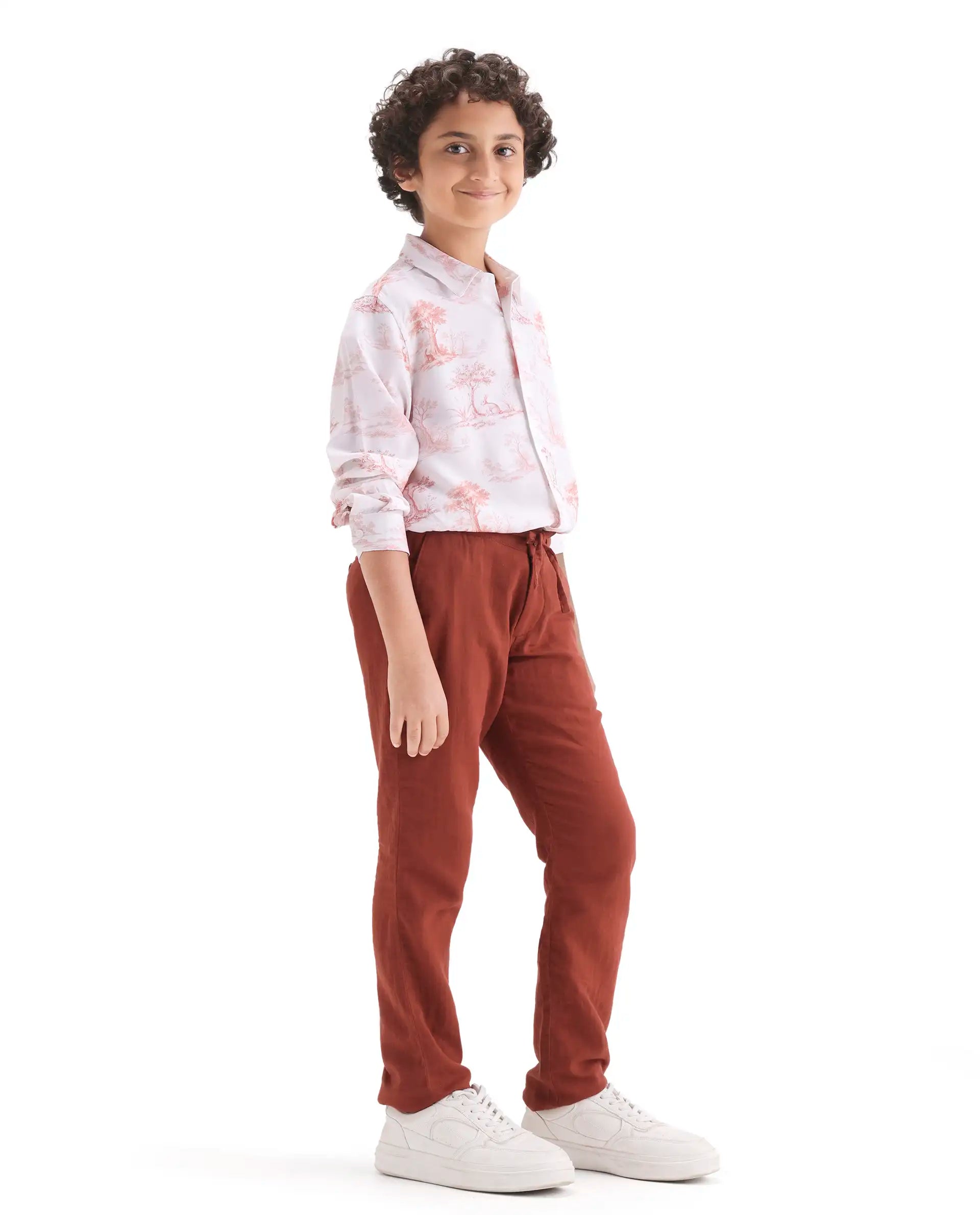 Rare Ones Kids Prest-K-26 Brown Cotton Blend Button And Zipper Closure Regular Fit Trouser