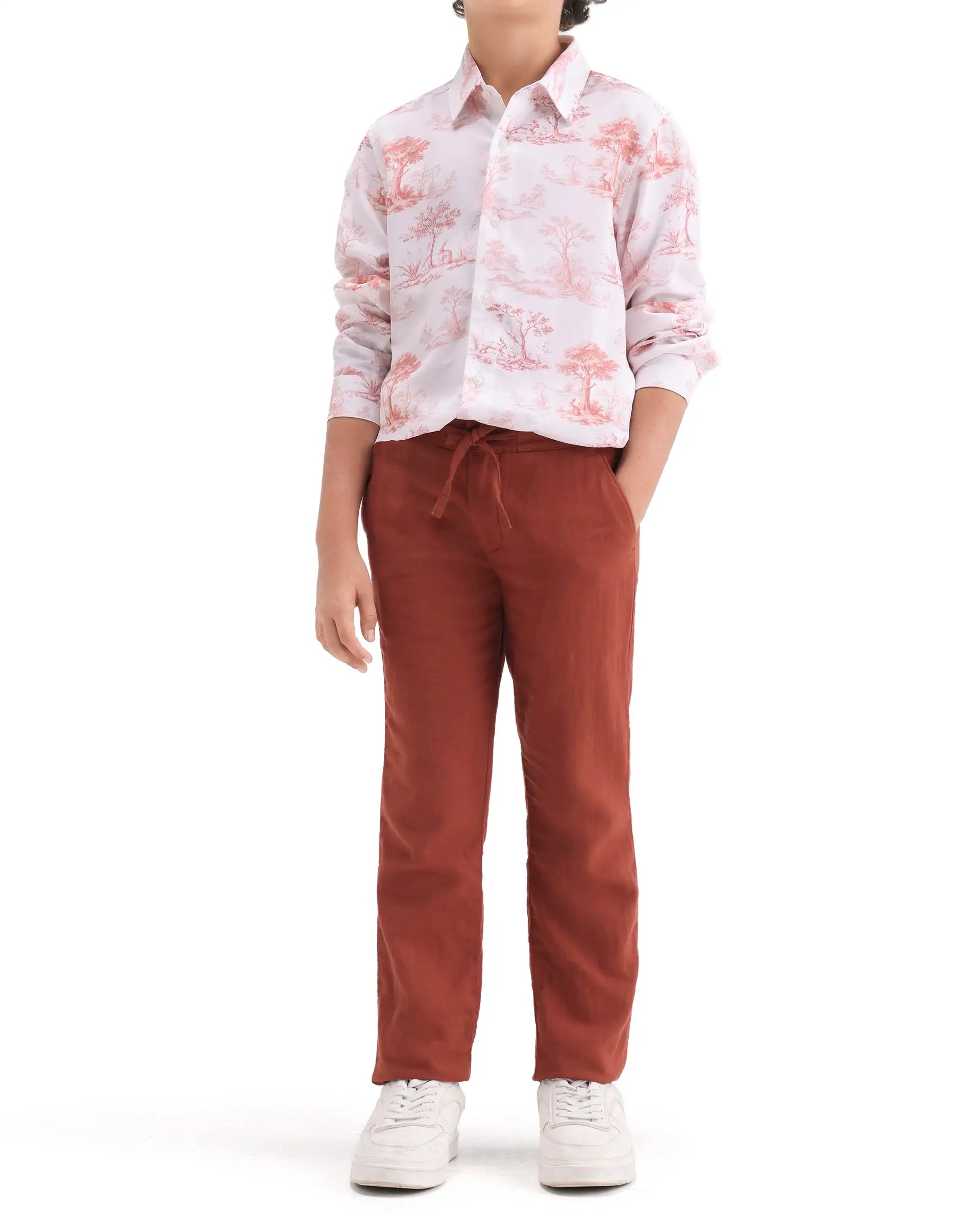 Rare Ones Kids Prest-K-26 Brown Cotton Blend Button And Zipper Closure Regular Fit Trouser