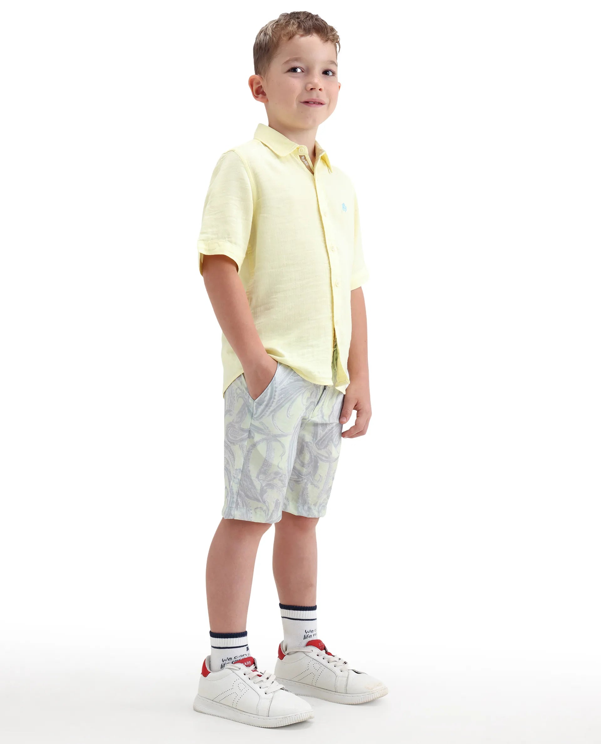 Rare Ones Kids Pasel-B Fluorescent Green Viscose Blend Button Closure Regular Fit Shorts