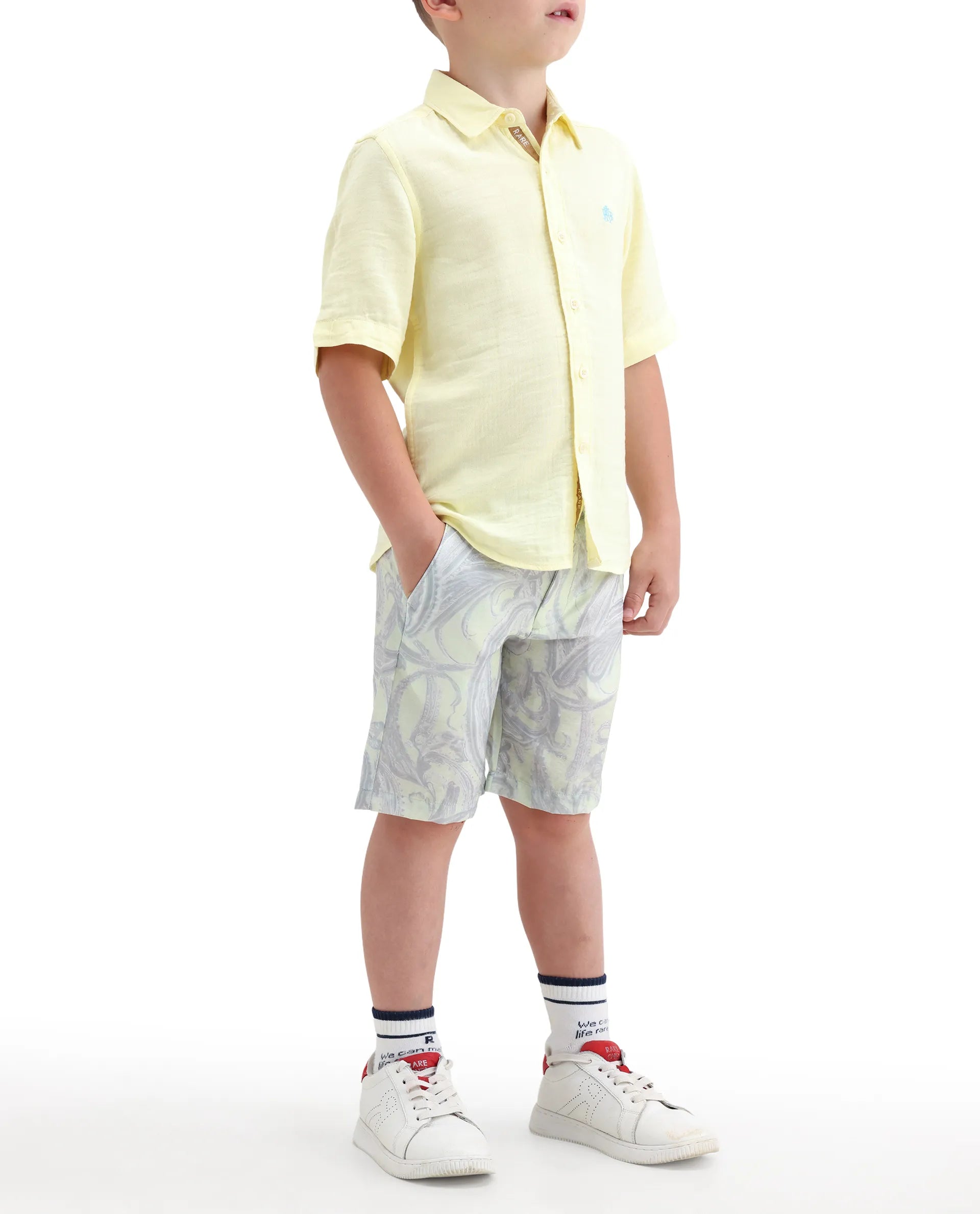 Rare Ones Kids Pasel-B Fluorescent Green Viscose Blend Button Closure Regular Fit Shorts