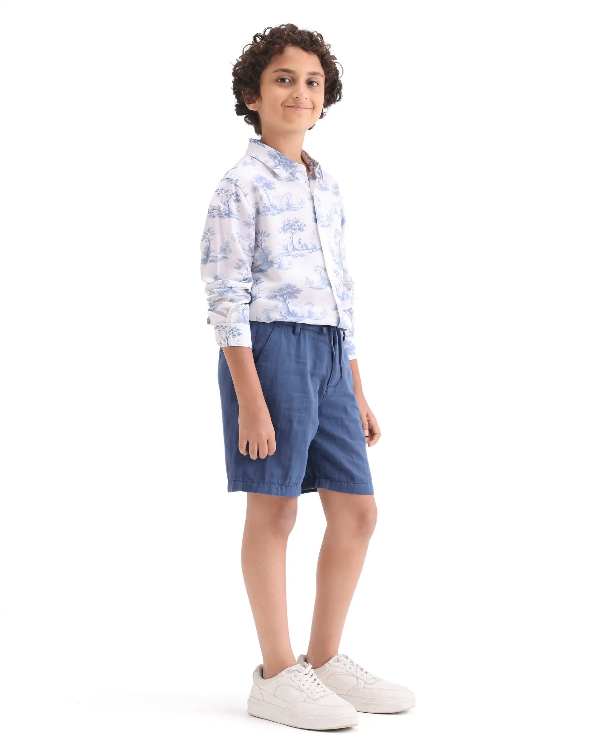Rare Ones Kids Pinto-K-26 Blue Cotton Blend Button Closure Regular Fit Shorts