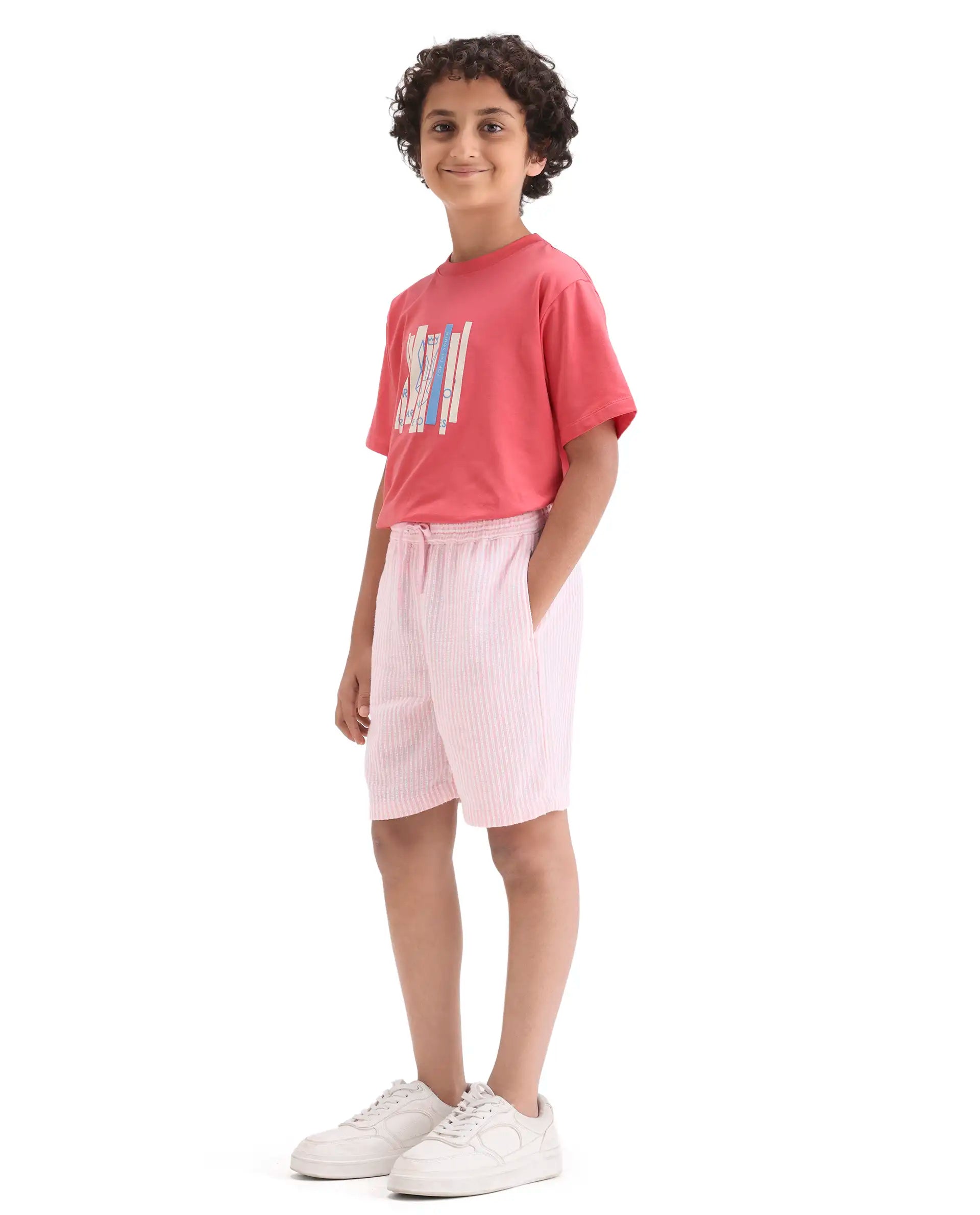 Rare Ones Kids Clyd-B Pink Linen Blend Button Closure Regular Fit Shorts