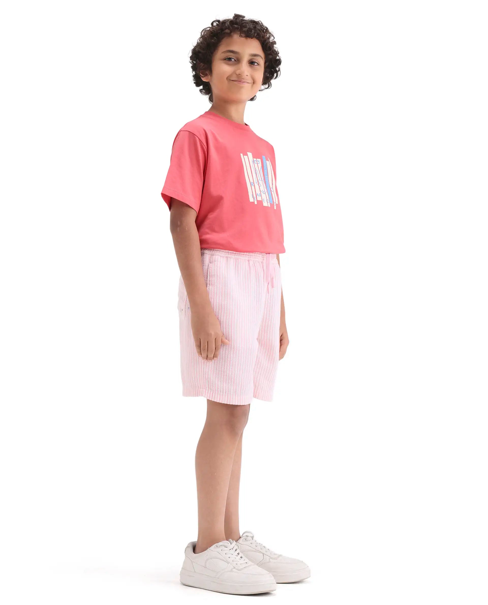 Rare Ones Kids Clyd-B Pink Linen Blend Button Closure Regular Fit Shorts