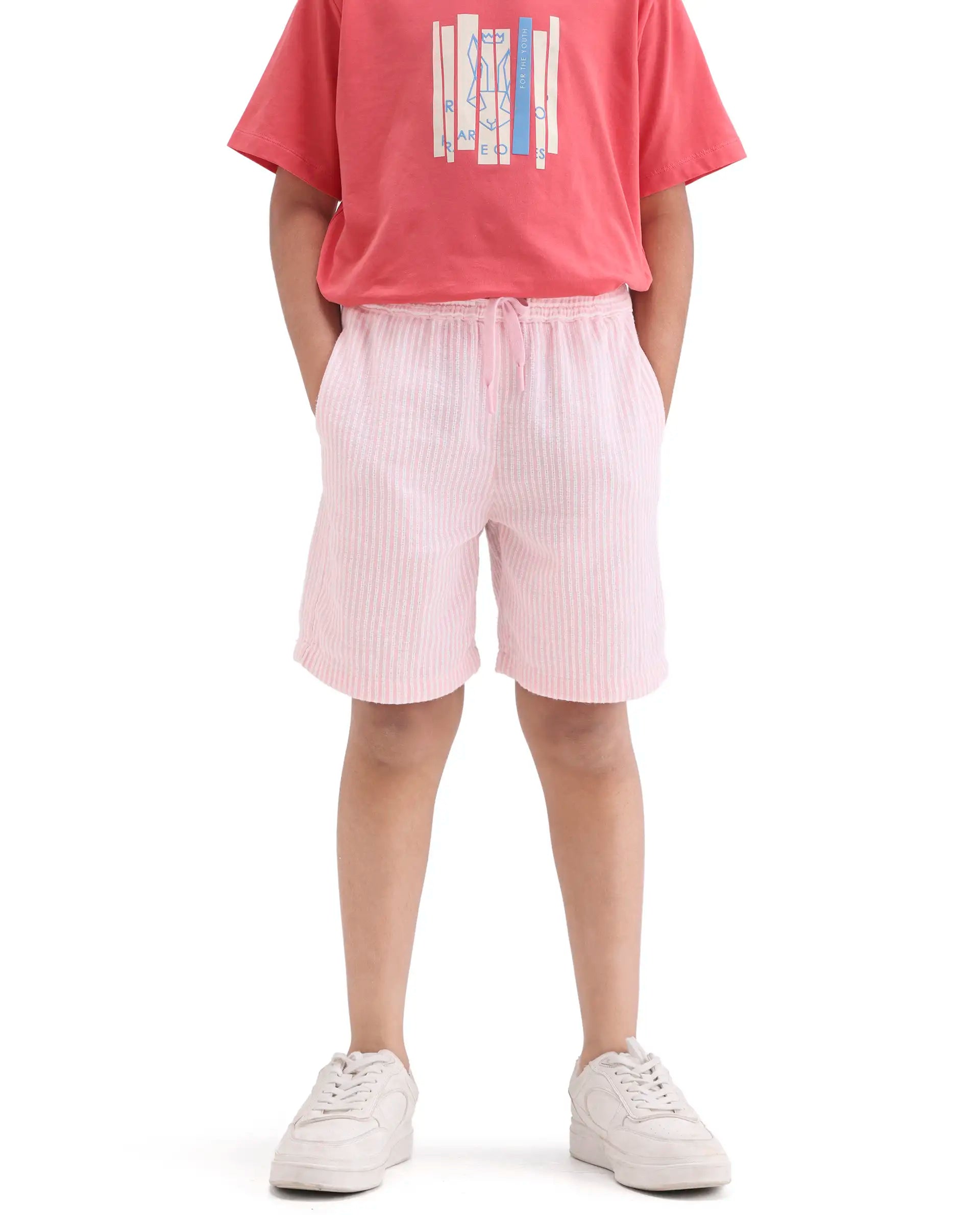 Rare Ones Kids Clyd-B Pink Linen Blend Button Closure Regular Fit Shorts