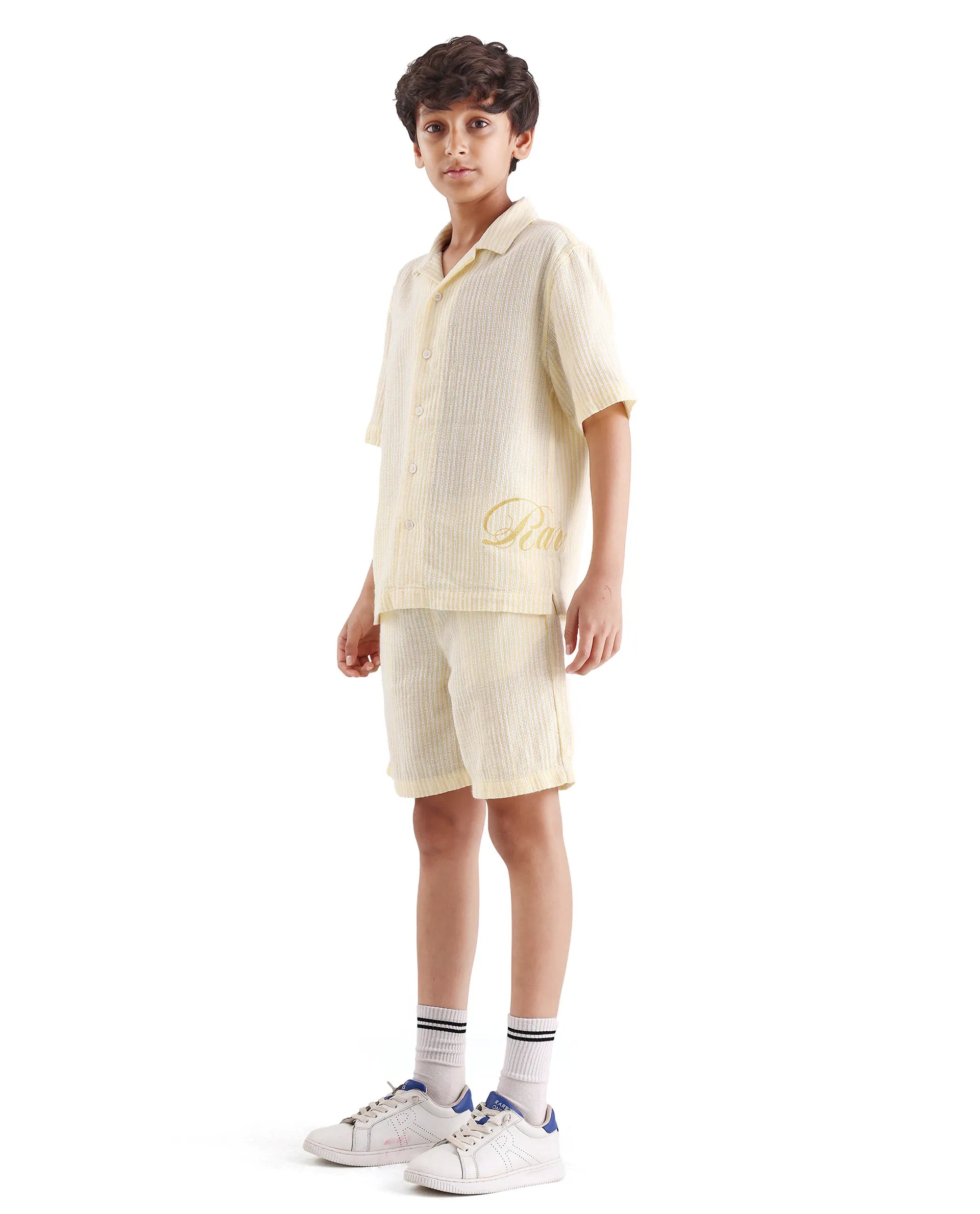 Rare Ones Kids Clyd-B Yellow Linen Blend Button Closure Regular Fit Shorts