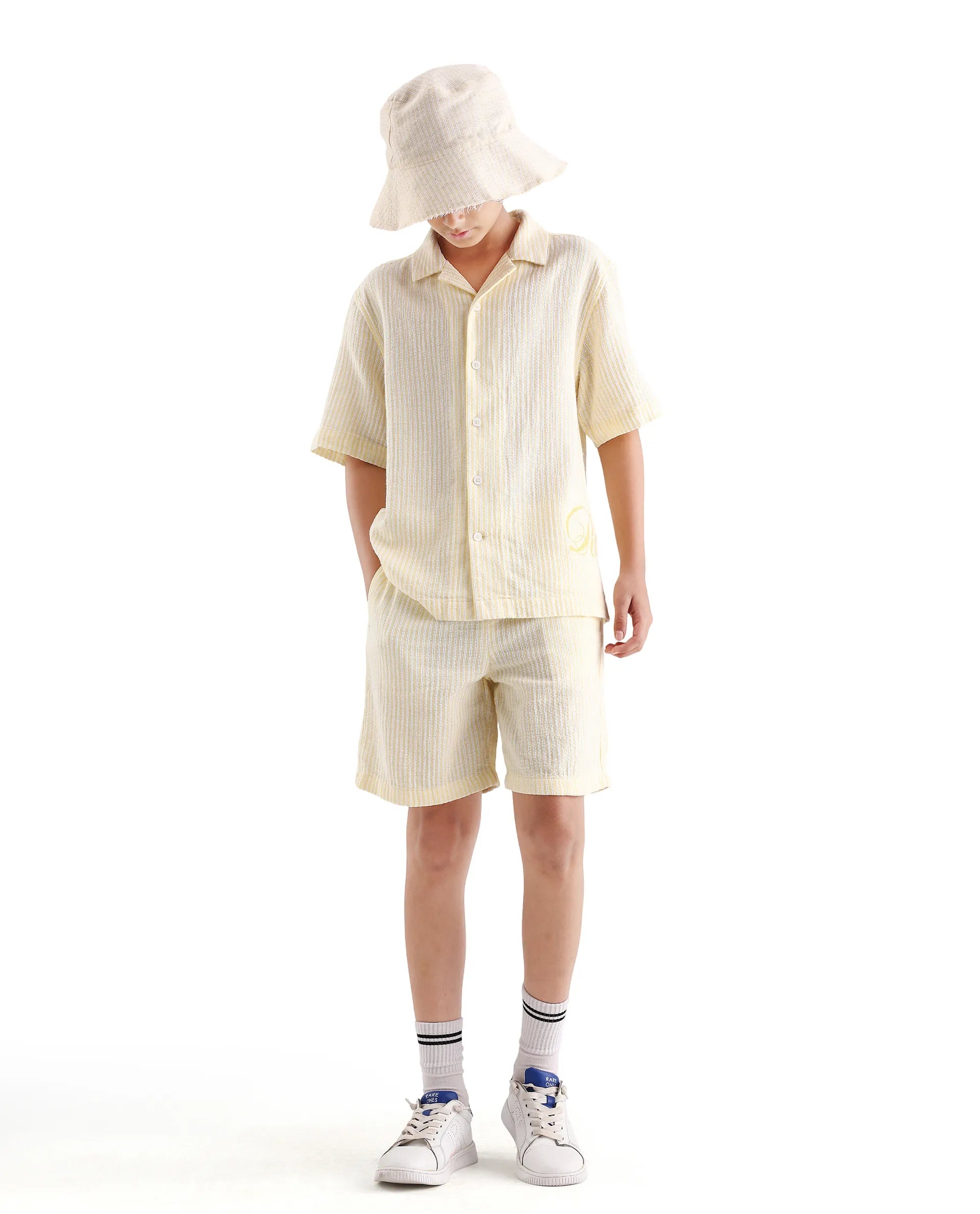 Rare Ones Kids Clyd-B Yellow Linen Blend Button Closure Regular Fit Shorts