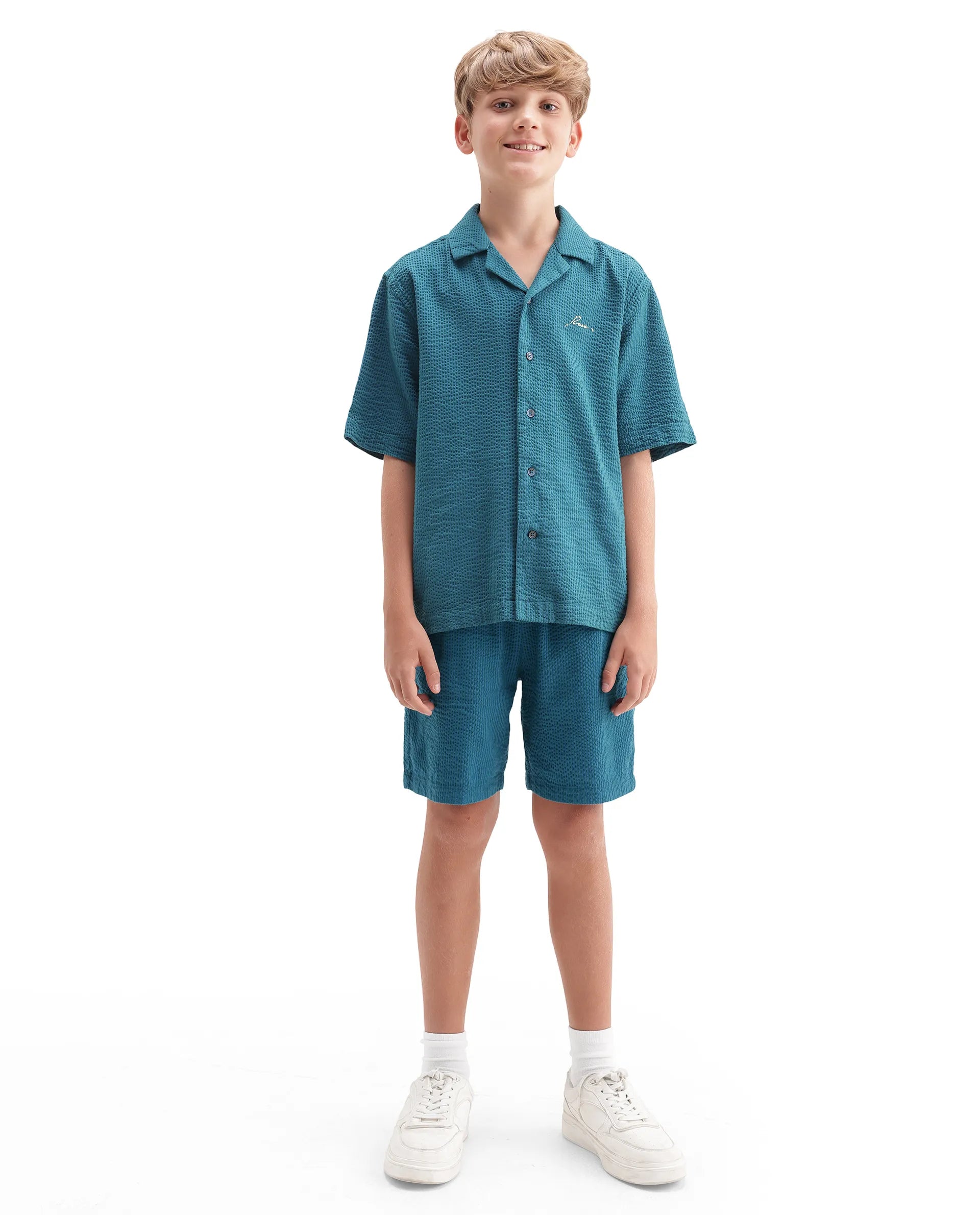 Rare Ones Kids Tesso-B Turq Cotton Button Closure Regular Fit Shorts
