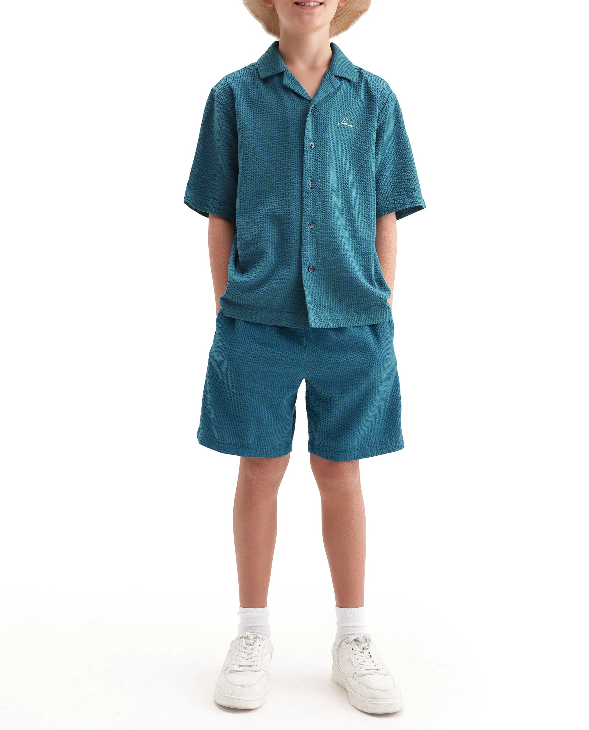 Rare Ones Kids Tesso-B Turq Cotton Button Closure Regular Fit Shorts