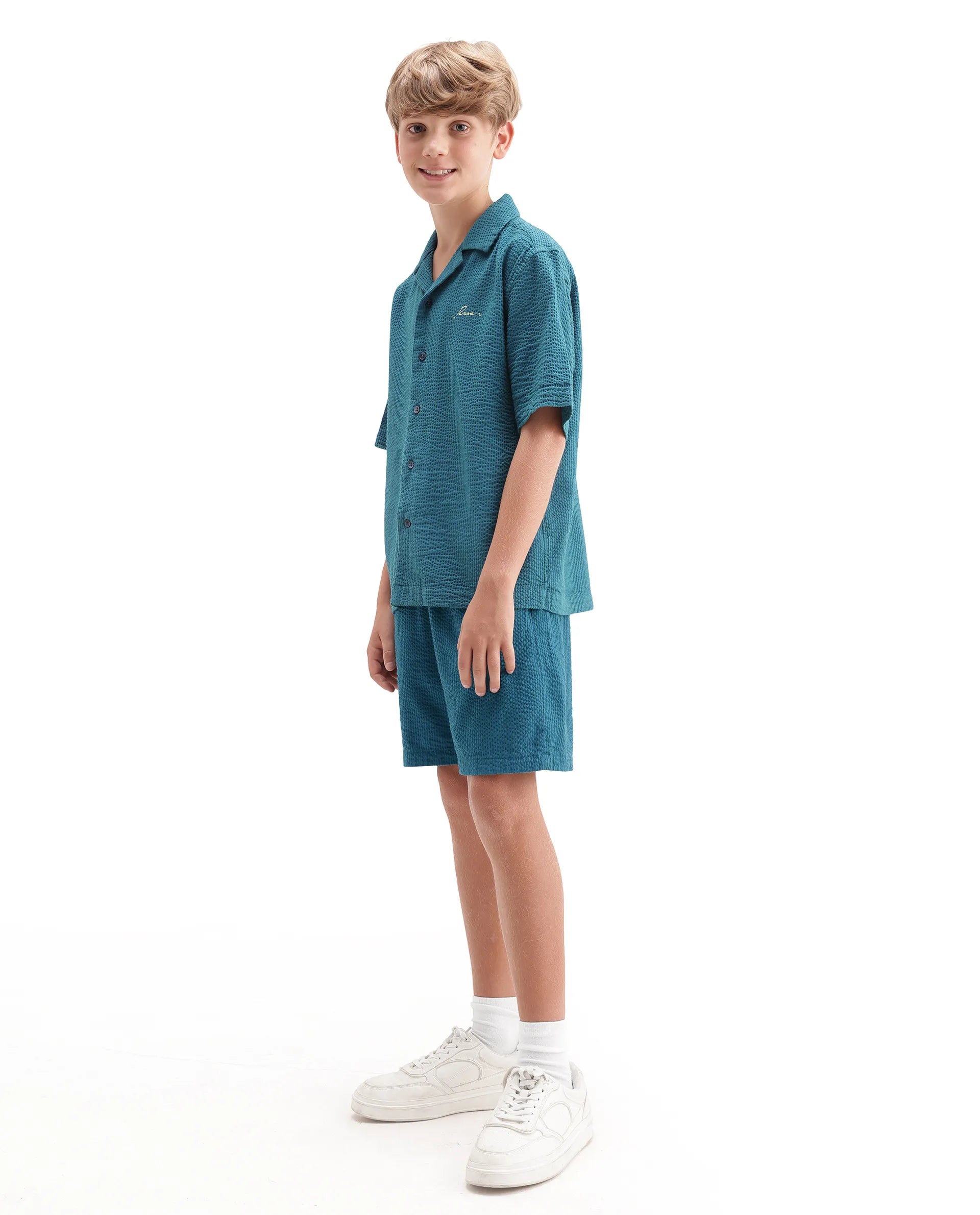 Rare Ones Kids Tesso-B Turq Cotton Button Closure Regular Fit Shorts