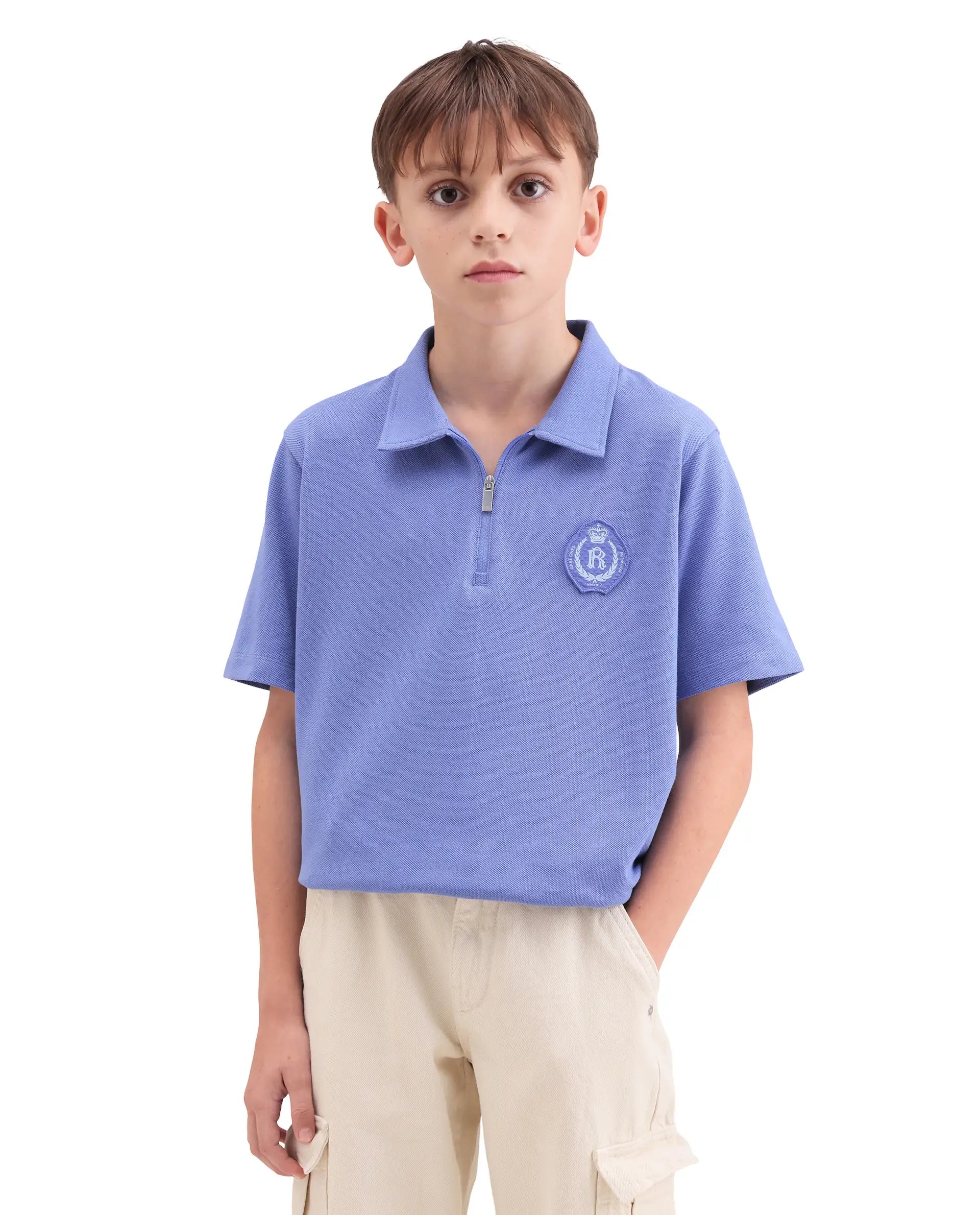 Rare Ones Kids Crown Purple Cotton Fabric Applique Zipper Closure Regular Fit Polo